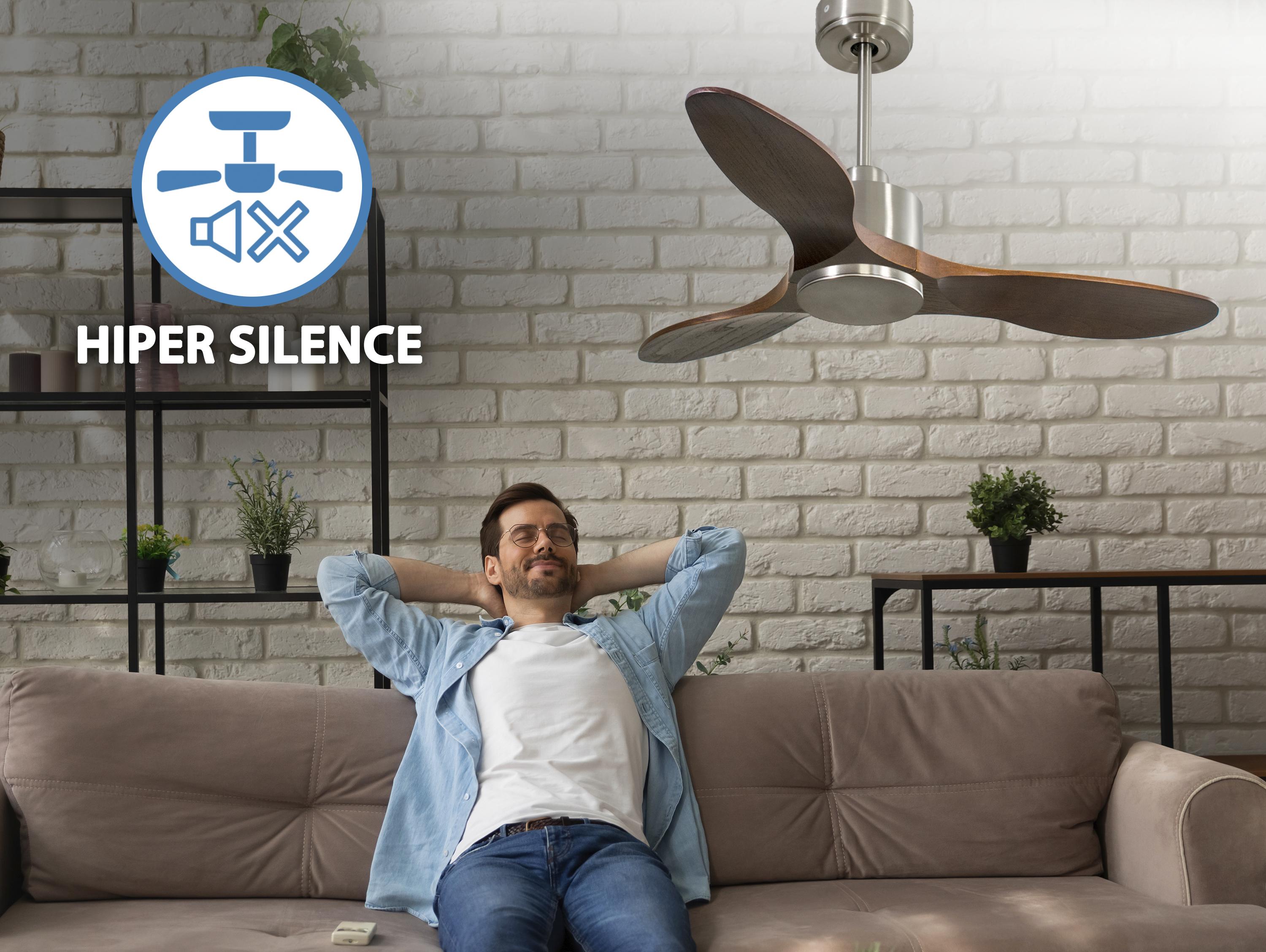 Ventilatore da soffitto Reversibile Termostato Wifi Motore CC Tetti inclinati Telecomando Hypersilence Memoria