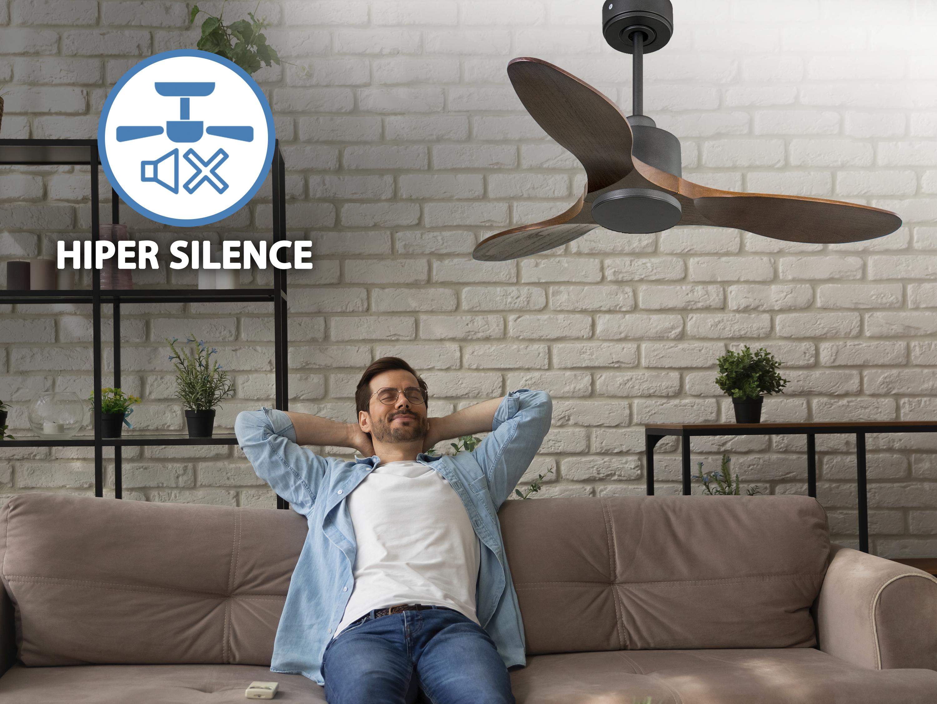 Ventilatore da soffitto Reversibile Termostato Wifi Motore CC Tetti inclinati Telecomando Hypersilence Memoria