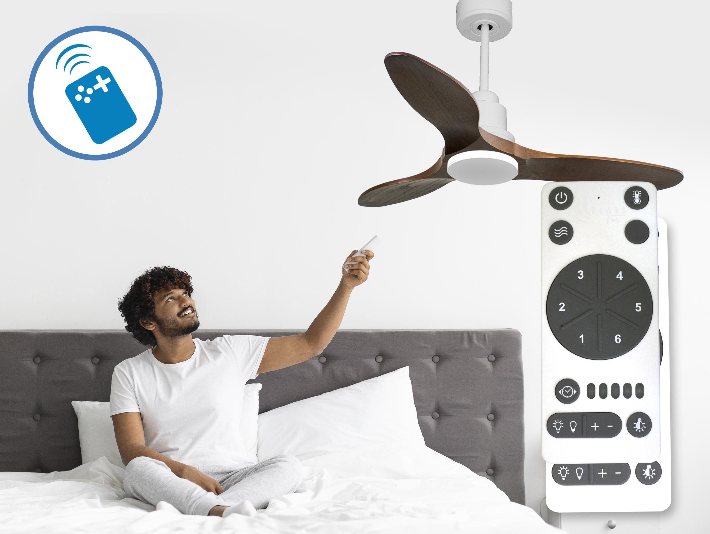 Ventilatore da soffitto Reversibile Termostato Wifi Motore CC Tetti inclinati Telecomando Hypersilence Memoria