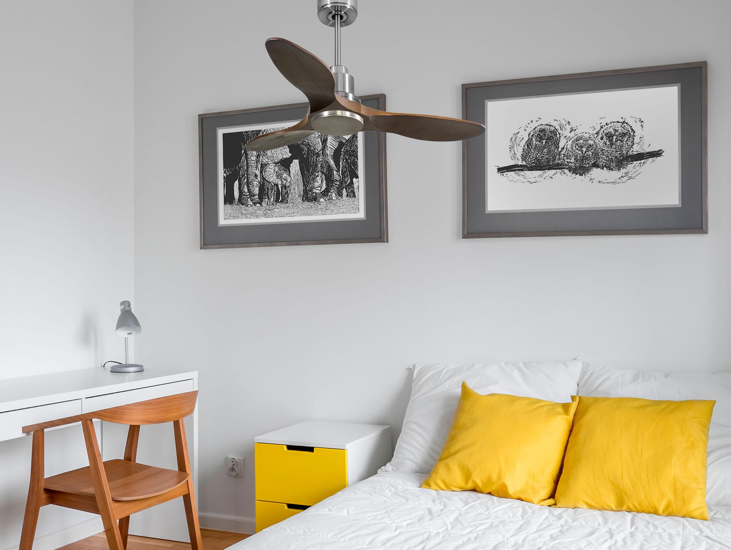 Ventilatore da soffitto Reversibile Termostato Wifi Motore CC Tetti inclinati Telecomando Hypersilence Memoria