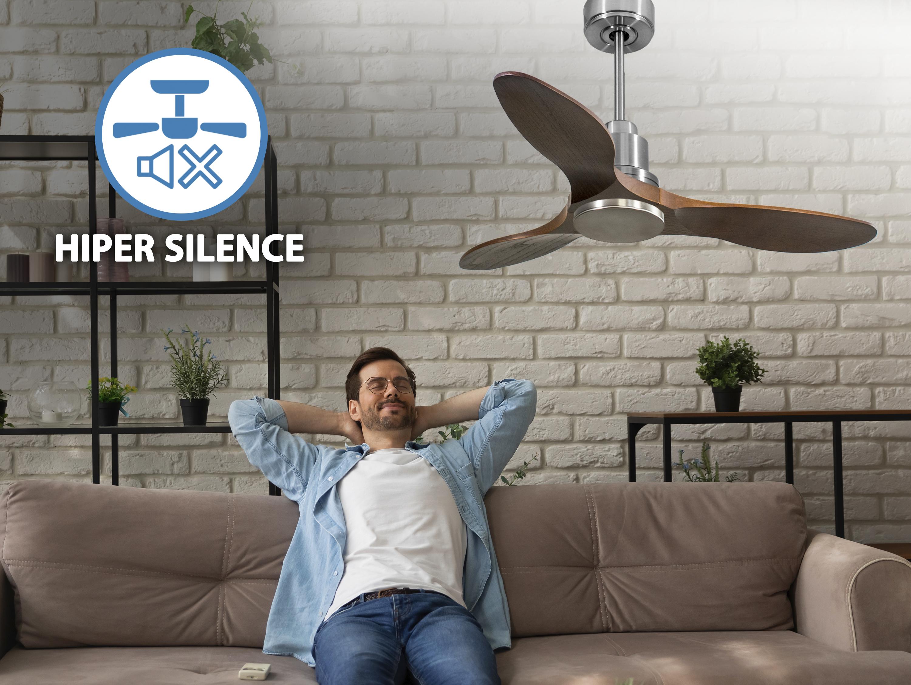 Ventilatore da soffitto Reversibile Termostato Wifi Motore CC Tetti inclinati Telecomando Hypersilence Memoria