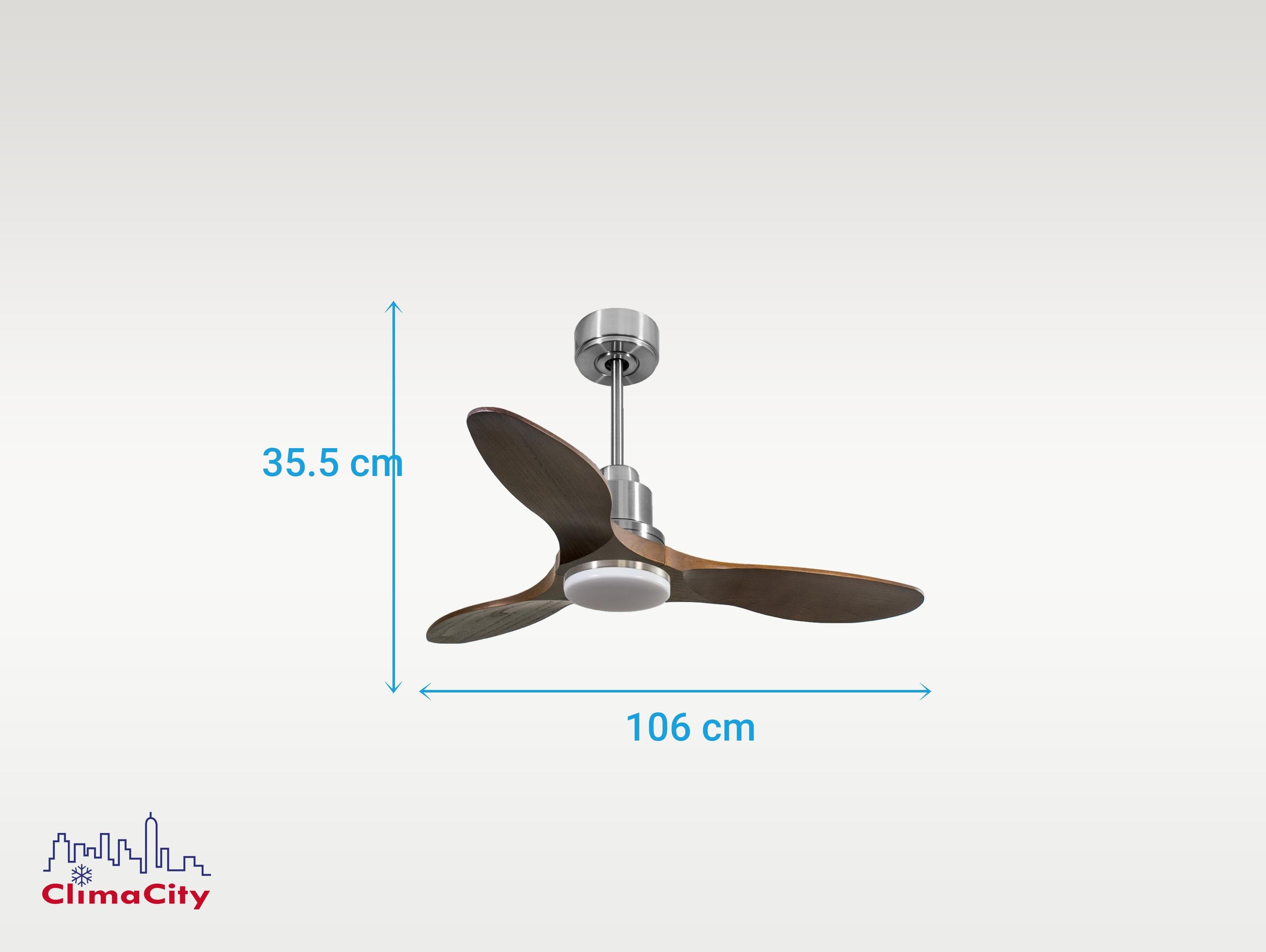 Ventilatore da soffitto Reversibile Termostato Dimmabile Wifi Motore CC Tetti inclinati Telecomando Luce a tre toni Hypersilence Memoria Shopify Vendible (AUTOMATICO)