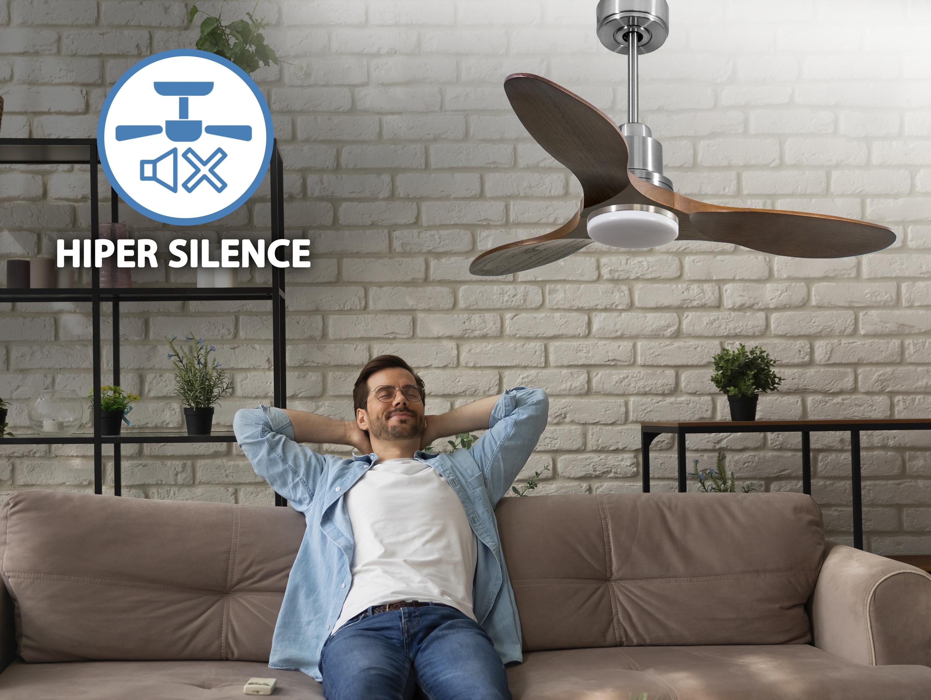 Ventilatore da soffitto Reversibile Termostato Dimmabile Wifi Motore CC Tetti inclinati Telecomando Luce a tre toni Hypersilence Memoria Shopify Vendible (AUTOMATICO)