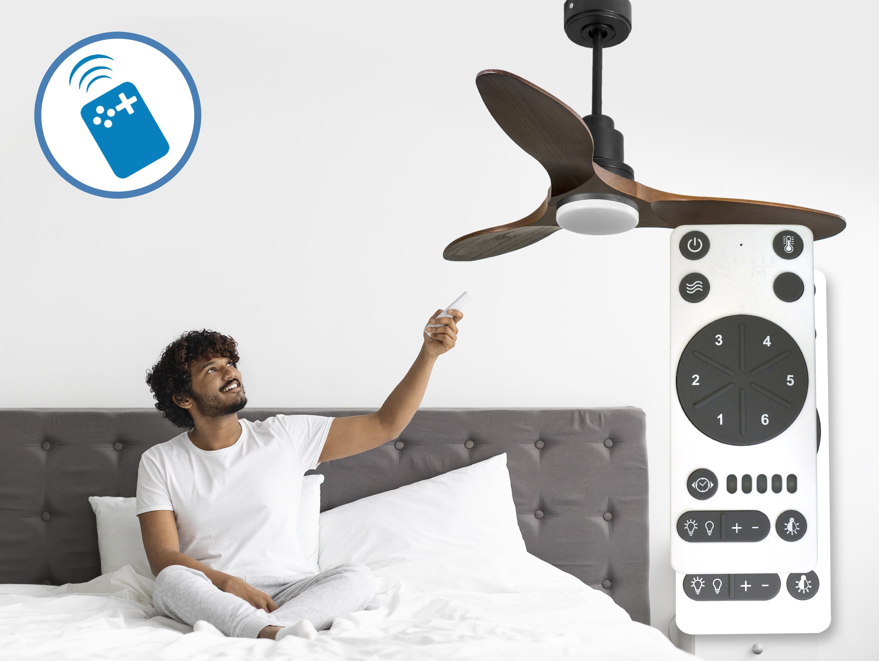 Ventilatore da soffitto Reversibile Termostato Dimmabile Wifi Motore CC Tetti inclinati Telecomando Luce a tre toni Hypersilence Memoria Shopify Vendible (AUTOMATICO)