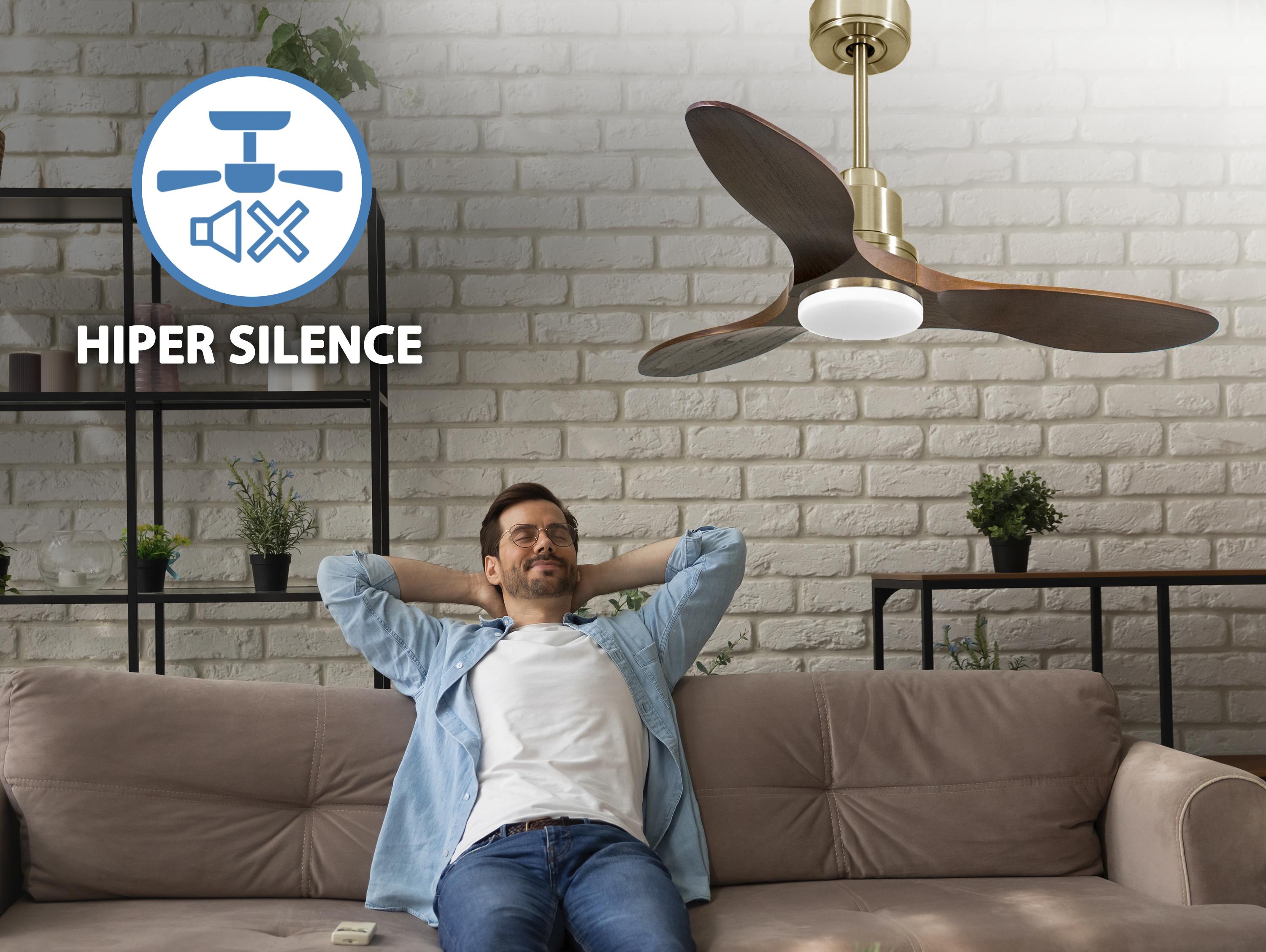 Ventilatore da soffitto Reversibile Termostato Dimmabile Wifi Motore CC Tetti inclinati Telecomando Luce a tre toni Hypersilence Memoria