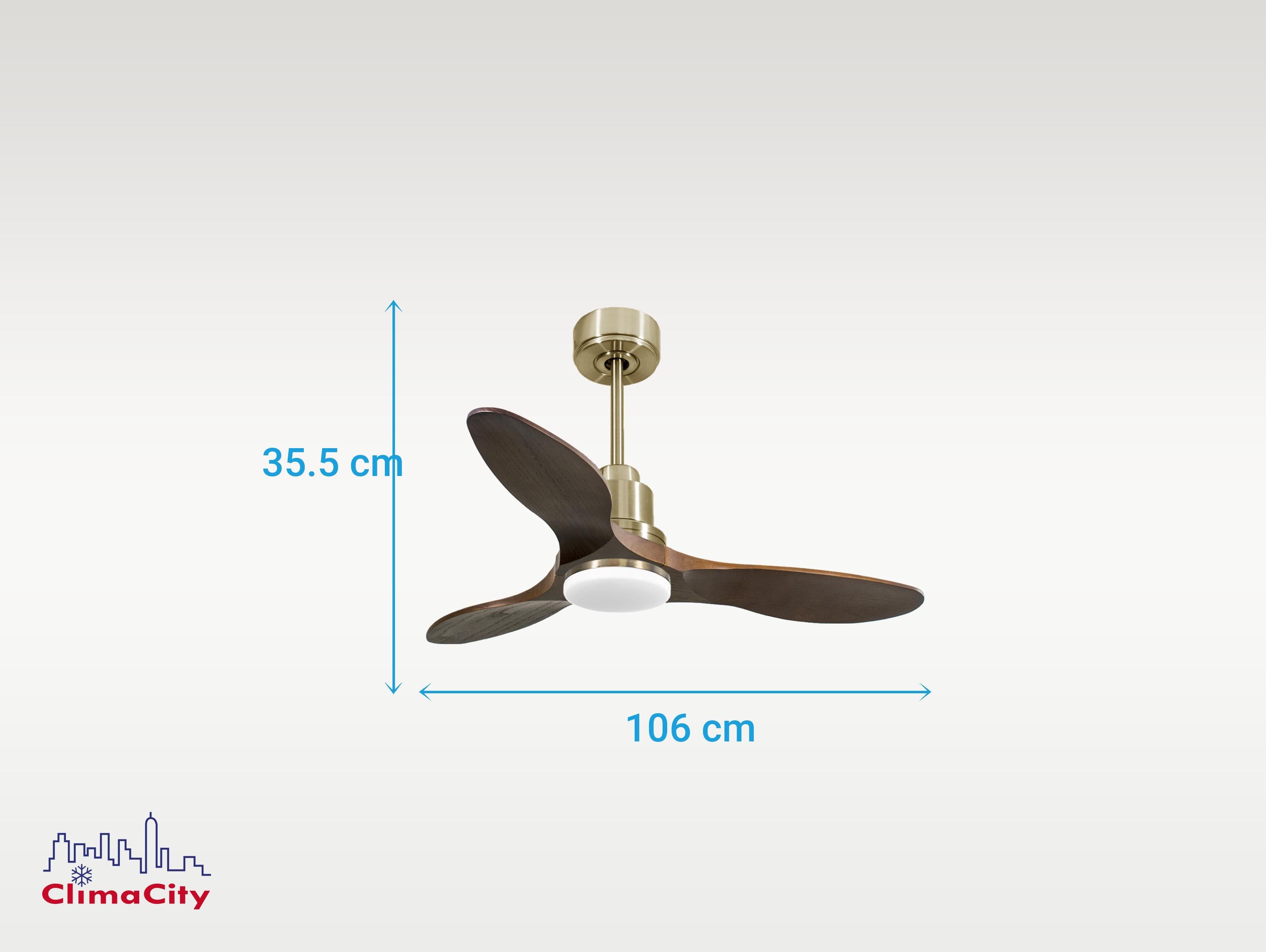 Ventilatore da soffitto Reversibile Termostato Dimmabile Wifi Motore CC Tetti inclinati Telecomando Luce a tre toni Hypersilence Memoria