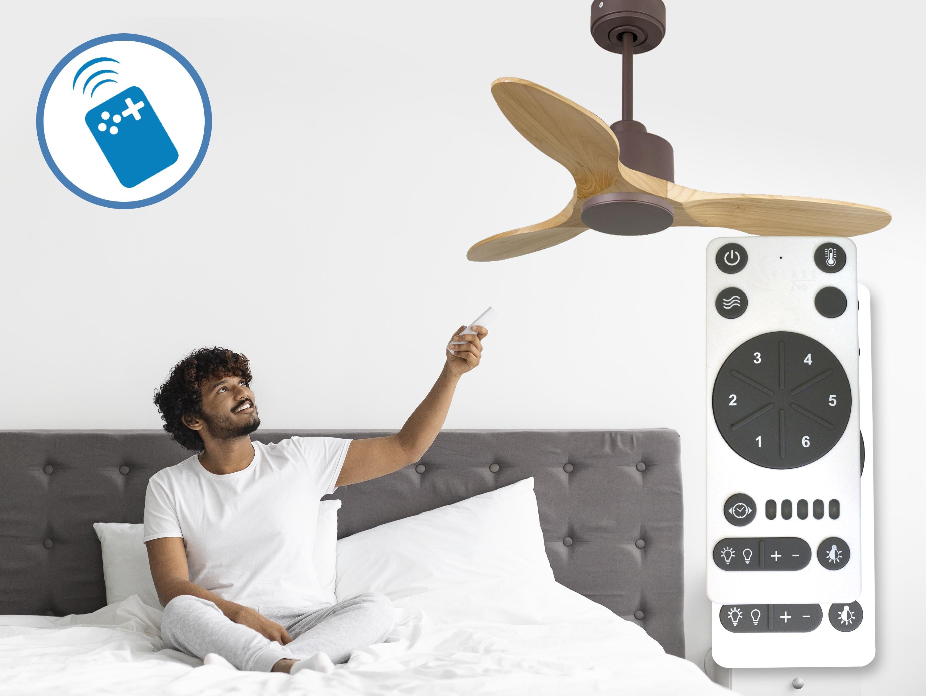 Ventilatore da soffitto Reversibile Termostato Wifi Motore CC Tetti inclinati Telecomando Hypersilence Memoria