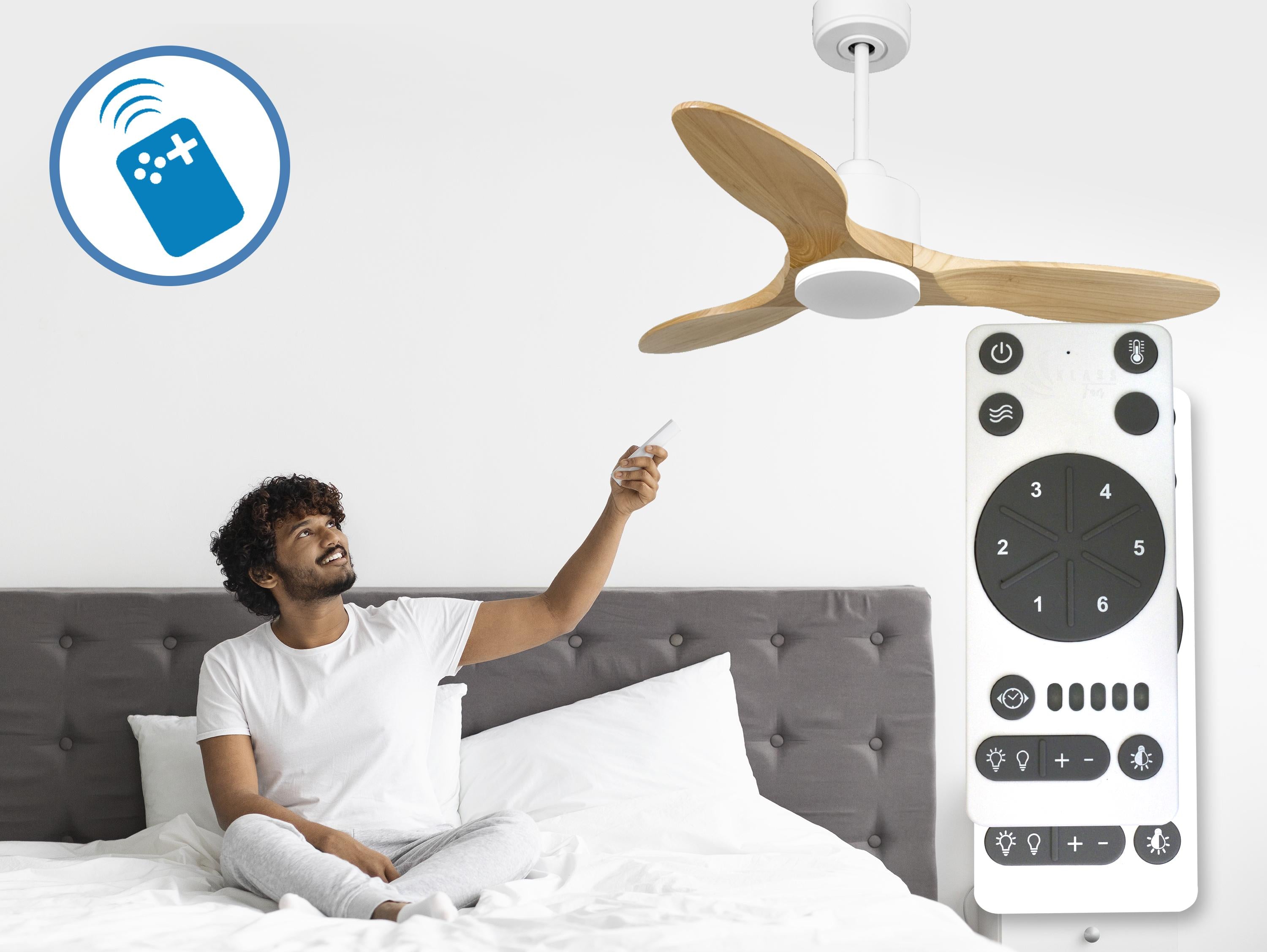 Ventilatore da soffitto Reversibile Termostato Wifi Motore CC Tetti inclinati Telecomando Hypersilence Memoria