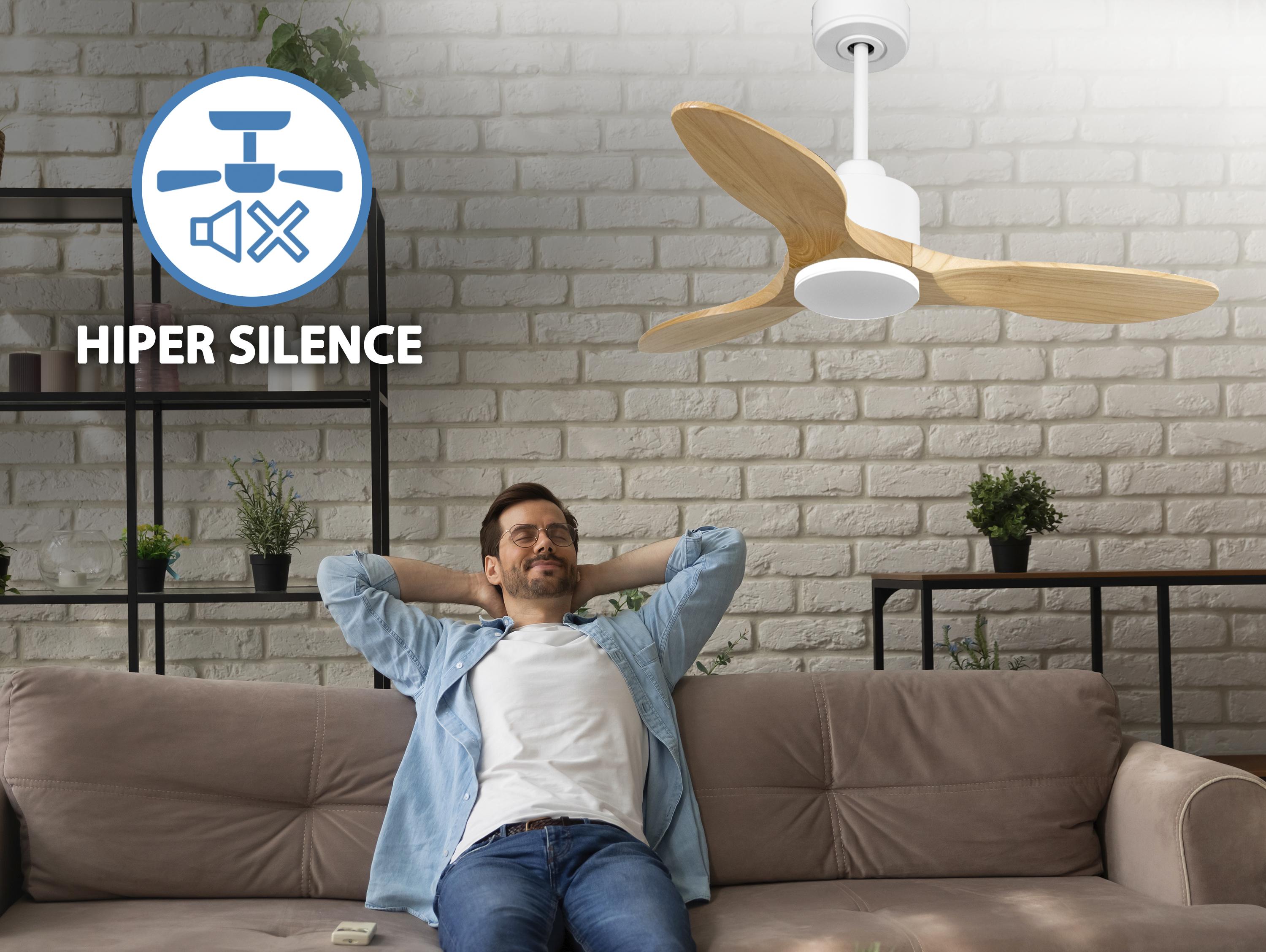 Ventilatore da soffitto Reversibile Termostato Wifi Motore CC Tetti inclinati Telecomando Hypersilence Memoria