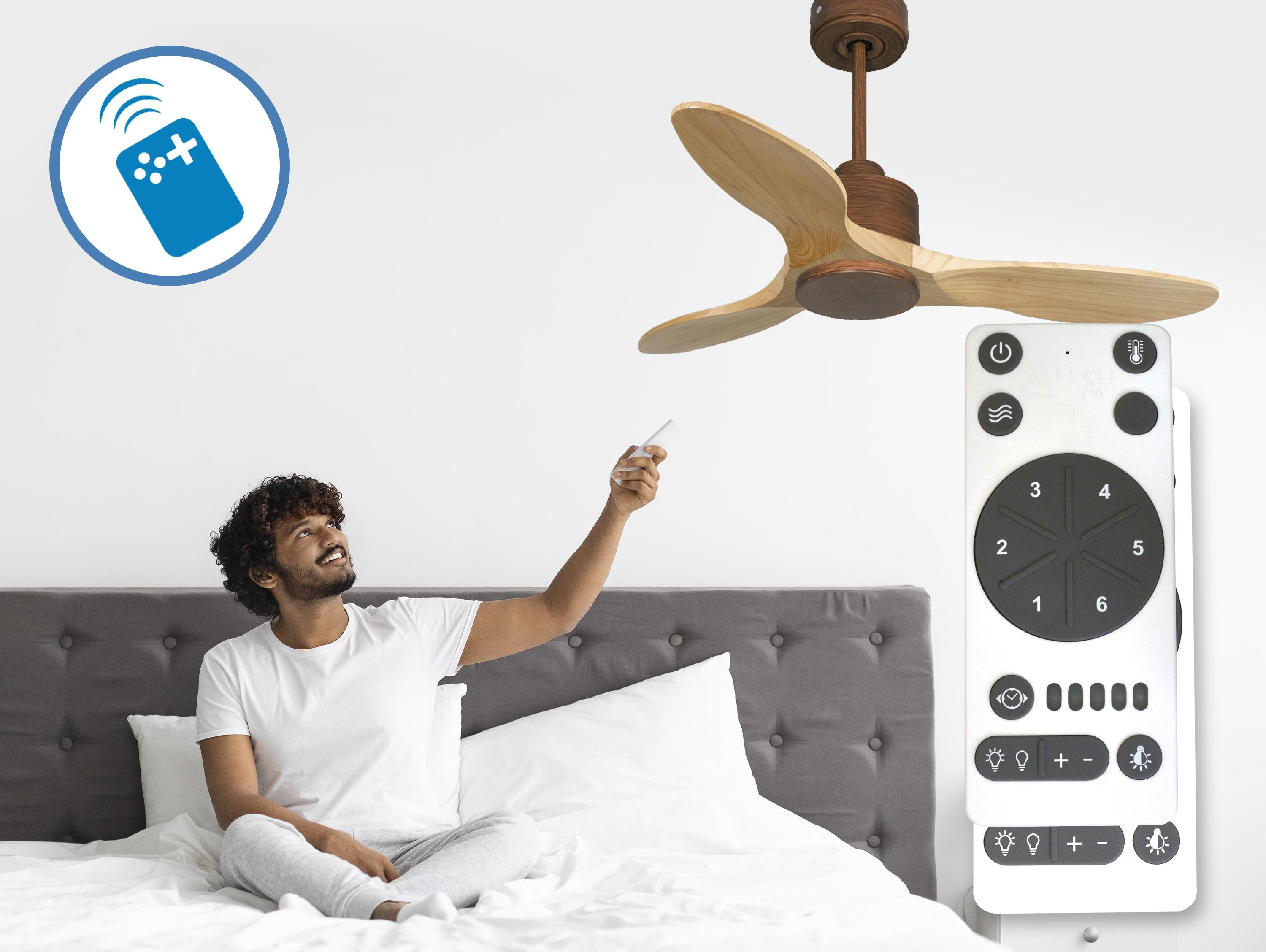 Ventilatore da soffitto Reversibile Termostato Wifi Motore CC Tetti inclinati Telecomando Hypersilence Memoria