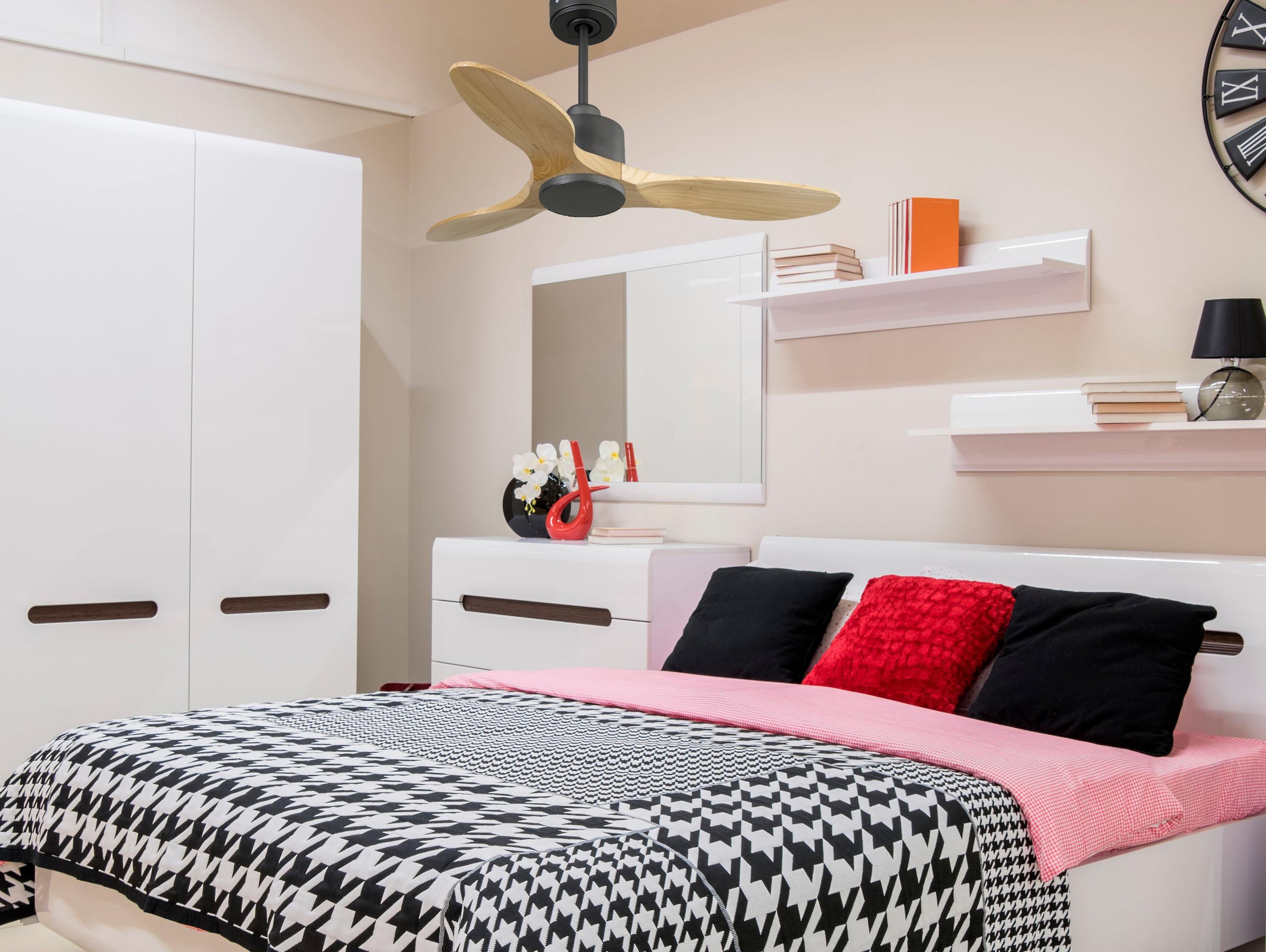Ventilatore da soffitto Reversibile Termostato Wifi Motore CC Tetti inclinati Telecomando Hypersilence Memoria