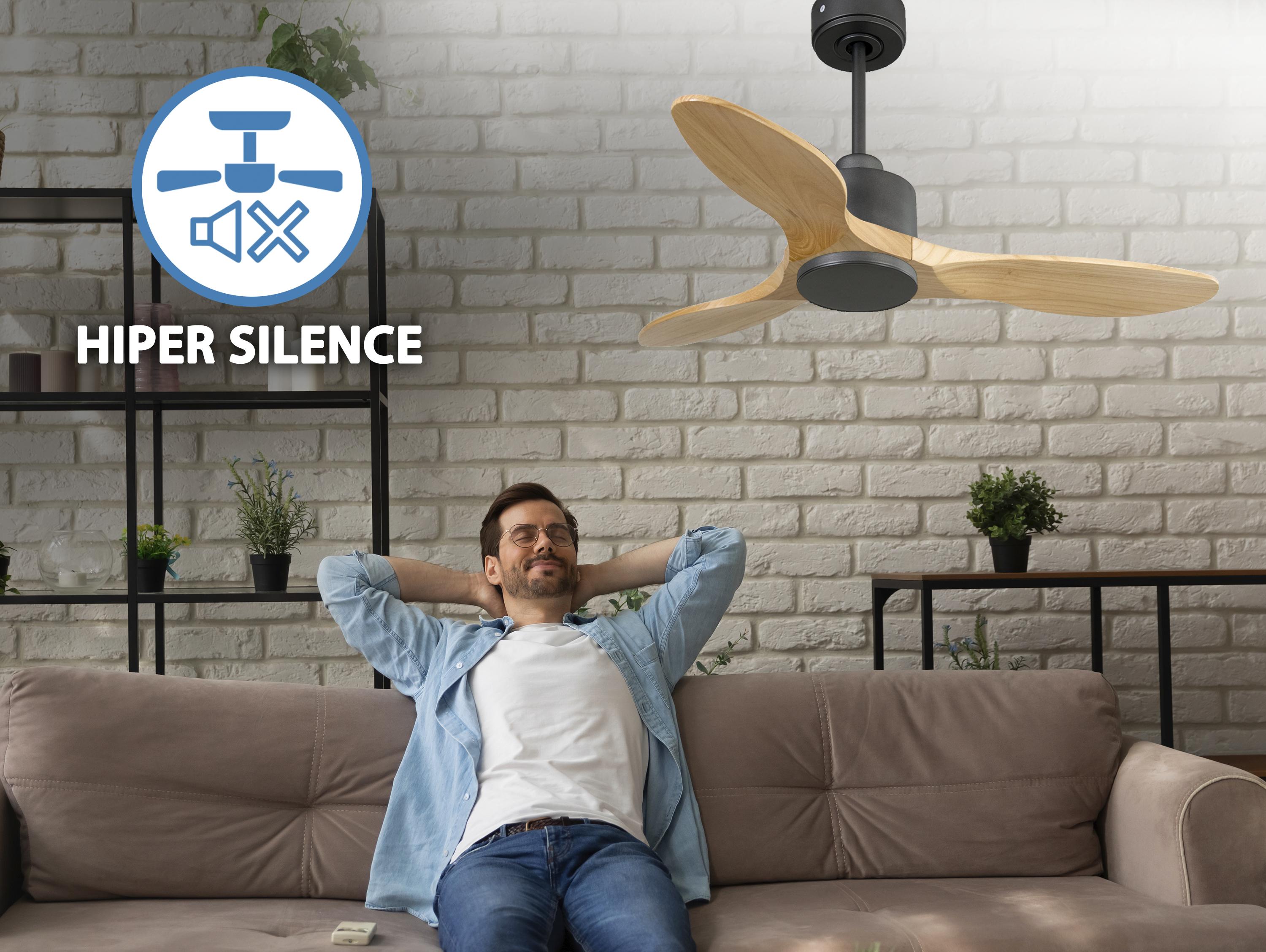 Ventilatore da soffitto Reversibile Termostato Wifi Motore CC Tetti inclinati Telecomando Hypersilence Memoria