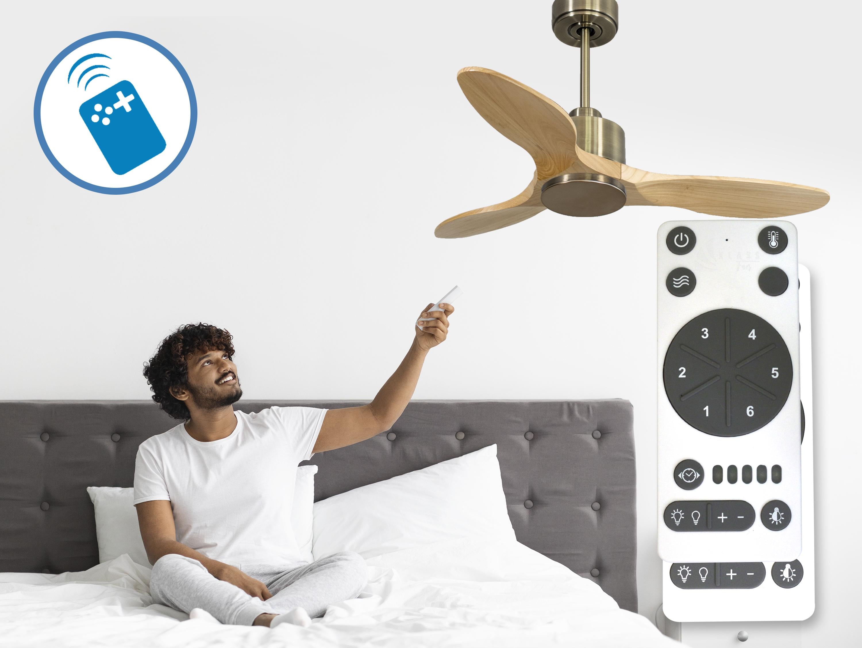 Ventilatore da soffitto Reversibile Termostato Wifi Motore CC Tetti inclinati Telecomando Hypersilence Memoria