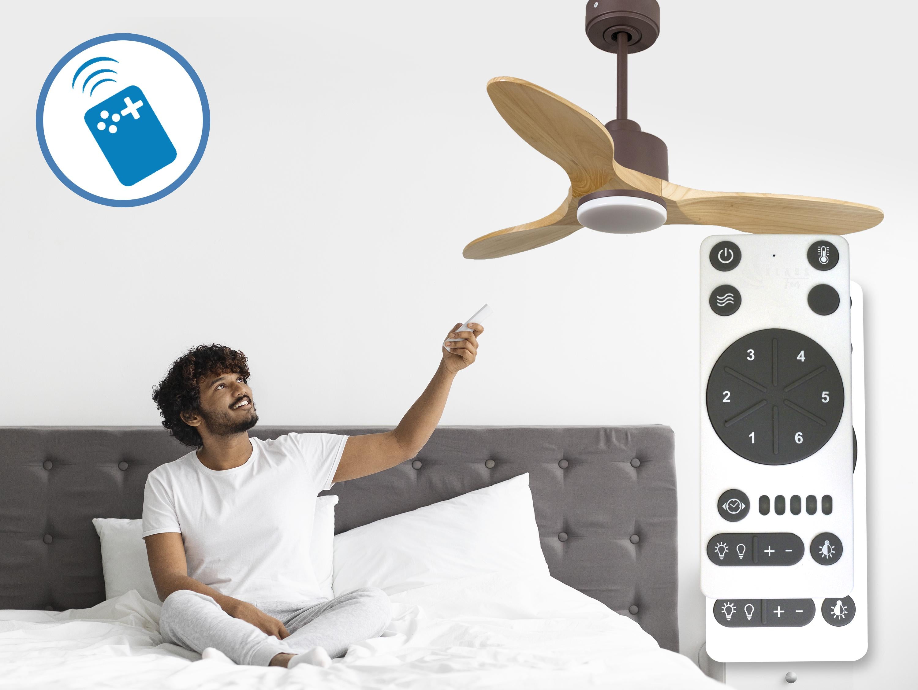 Ventilatore da soffitto Reversibile Termostato Dimmabile Wifi Motore CC Tetti inclinati Telecomando Luce a tre toni Hypersilence Memoria