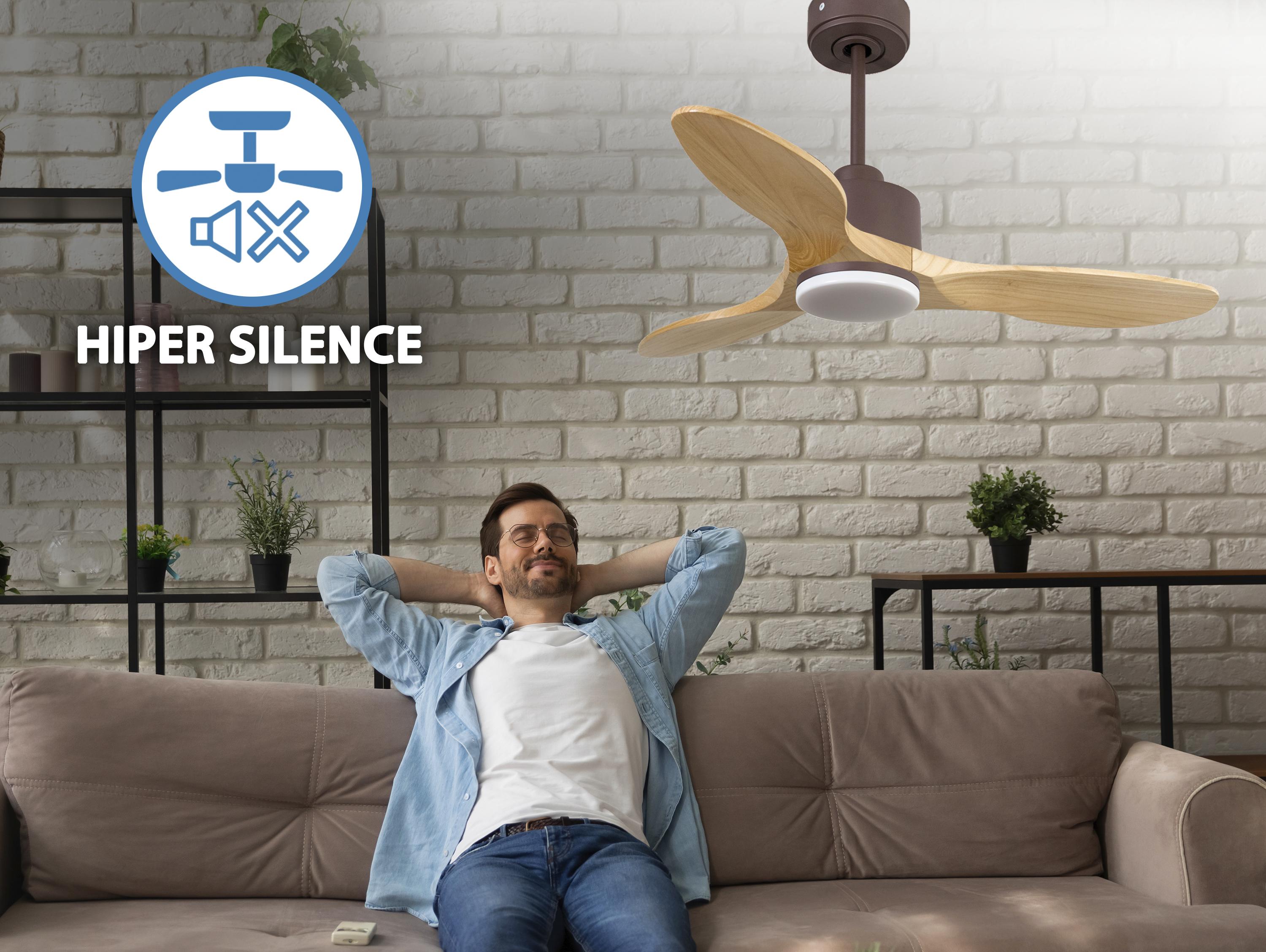 Ventilatore da soffitto Reversibile Termostato Dimmabile Wifi Motore CC Tetti inclinati Telecomando Luce a tre toni Hypersilence Memoria