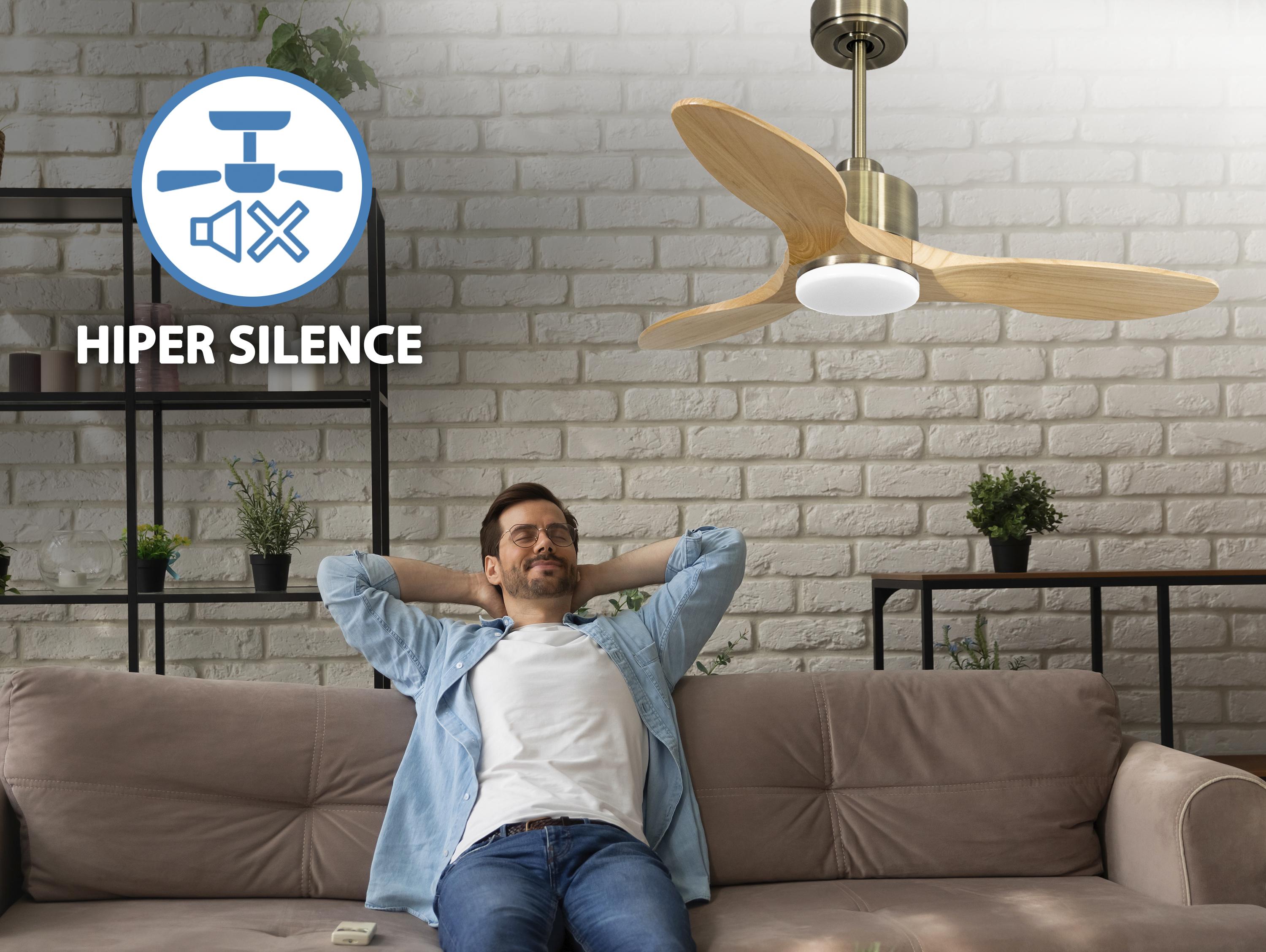 Ventilatore da soffitto Reversibile Termostato Dimmabile Wifi Motore CC Tetti inclinati Telecomando Luce a tre toni Hypersilence Memoria