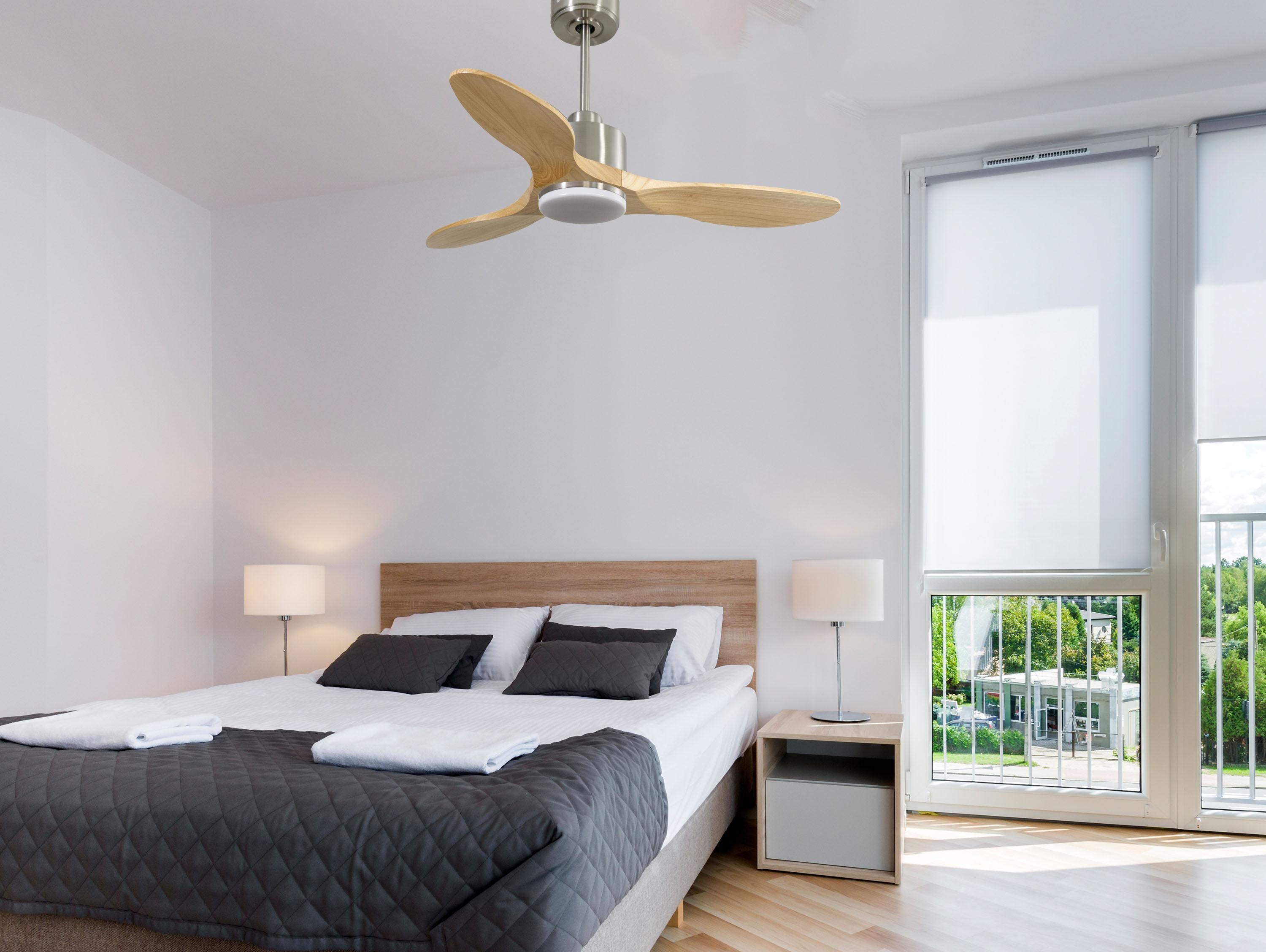 Ventilatore da soffitto Reversibile Termostato Dimmabile Wifi Motore CC Tetti inclinati Telecomando Luce a tre toni Hypersilence Memoria