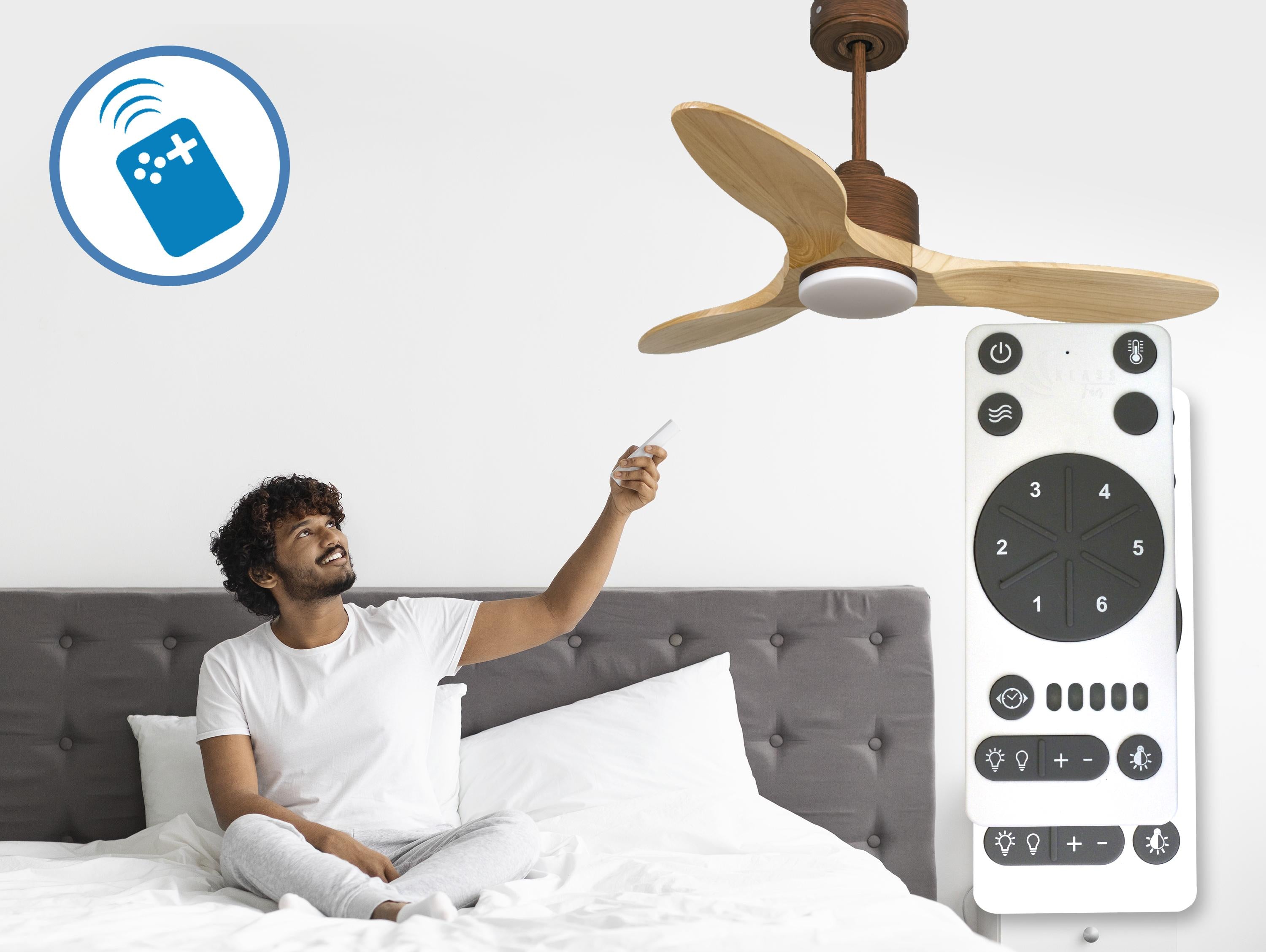 Ventilatore da soffitto Reversibile Termostato Dimmabile Wifi Motore CC Tetti inclinati Telecomando Luce a tre toni Hypersilence Memoria