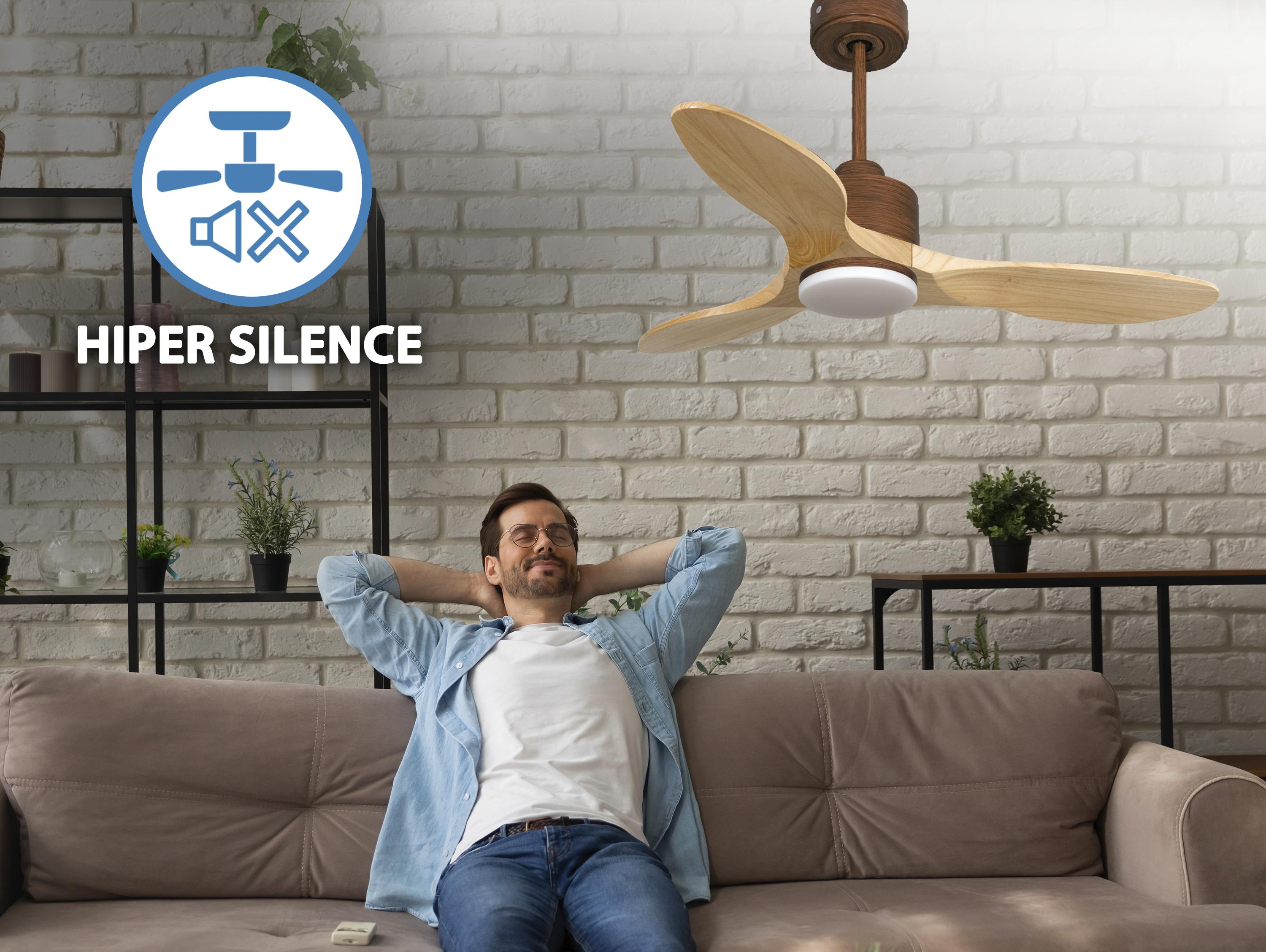 Ventilatore da soffitto Reversibile Termostato Dimmabile Wifi Motore CC Tetti inclinati Telecomando Luce a tre toni Hypersilence Memoria