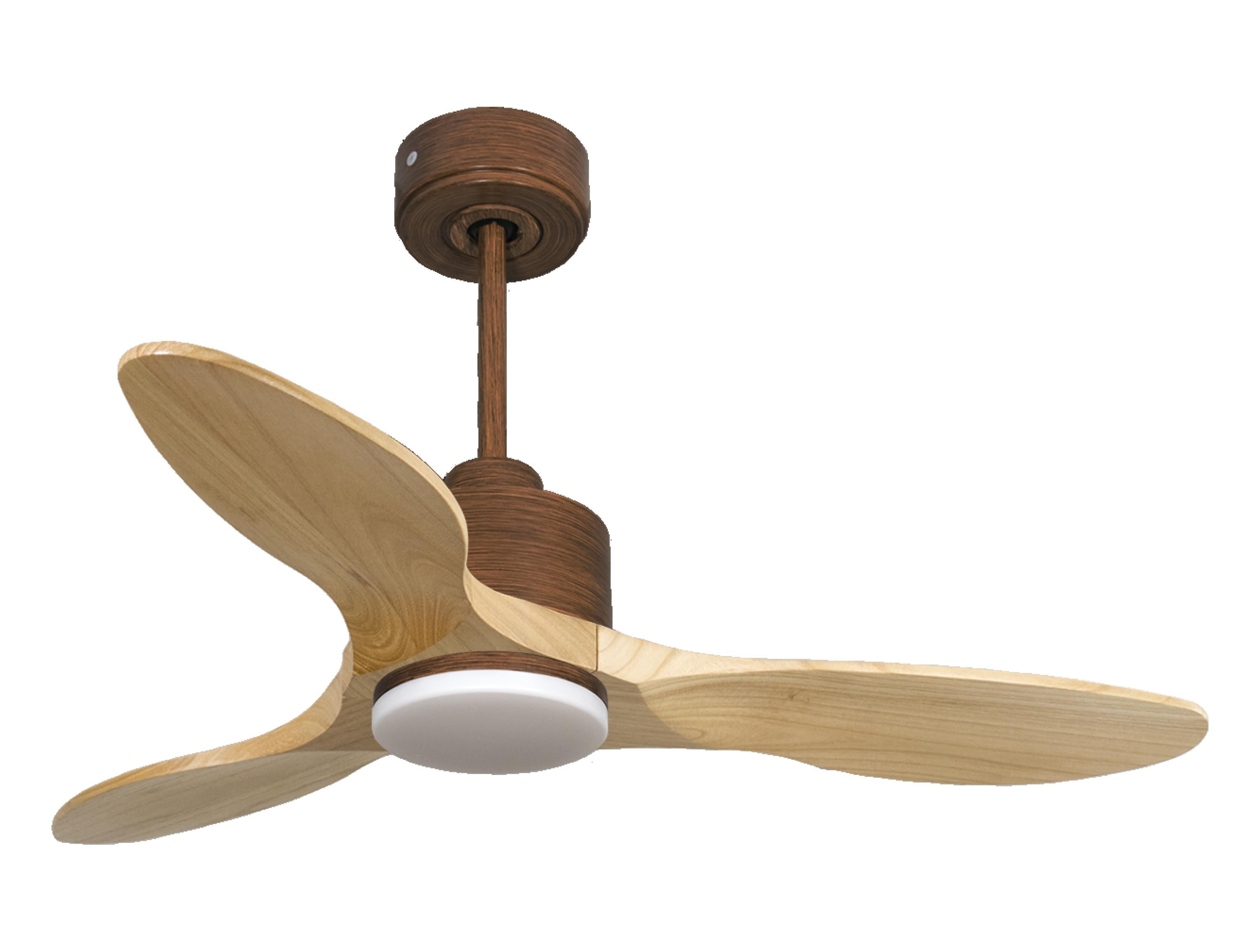 Ventilatore da soffitto Reversibile Termostato Dimmabile Wifi Motore CC Tetti inclinati Telecomando Luce a tre toni Hypersilence Memoria