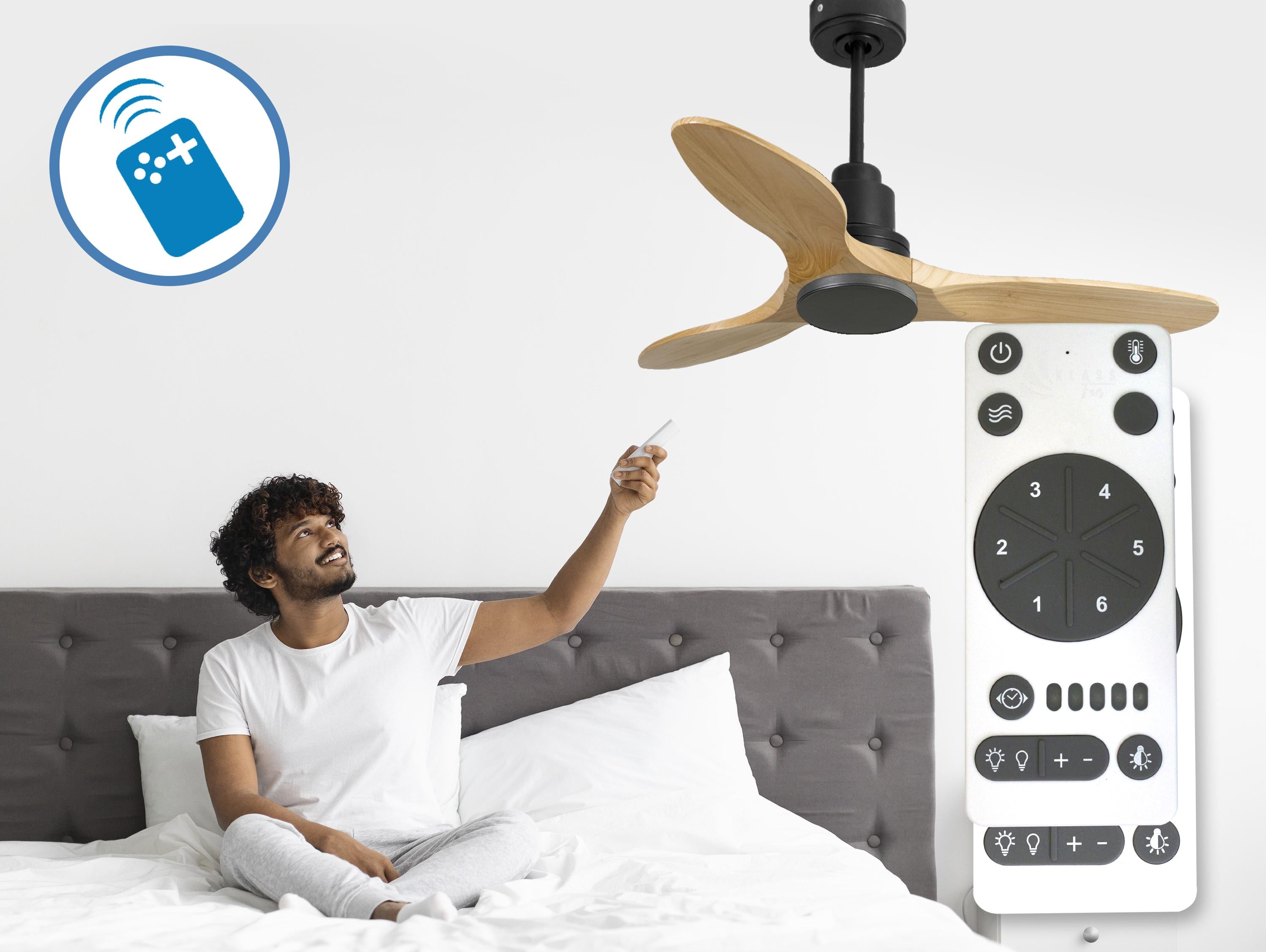 Ventilatore da soffitto Reversibile Termostato Wifi Motore CC Tetti inclinati Telecomando Hypersilence Memoria Shopify Vendible (AUTOMATICO)