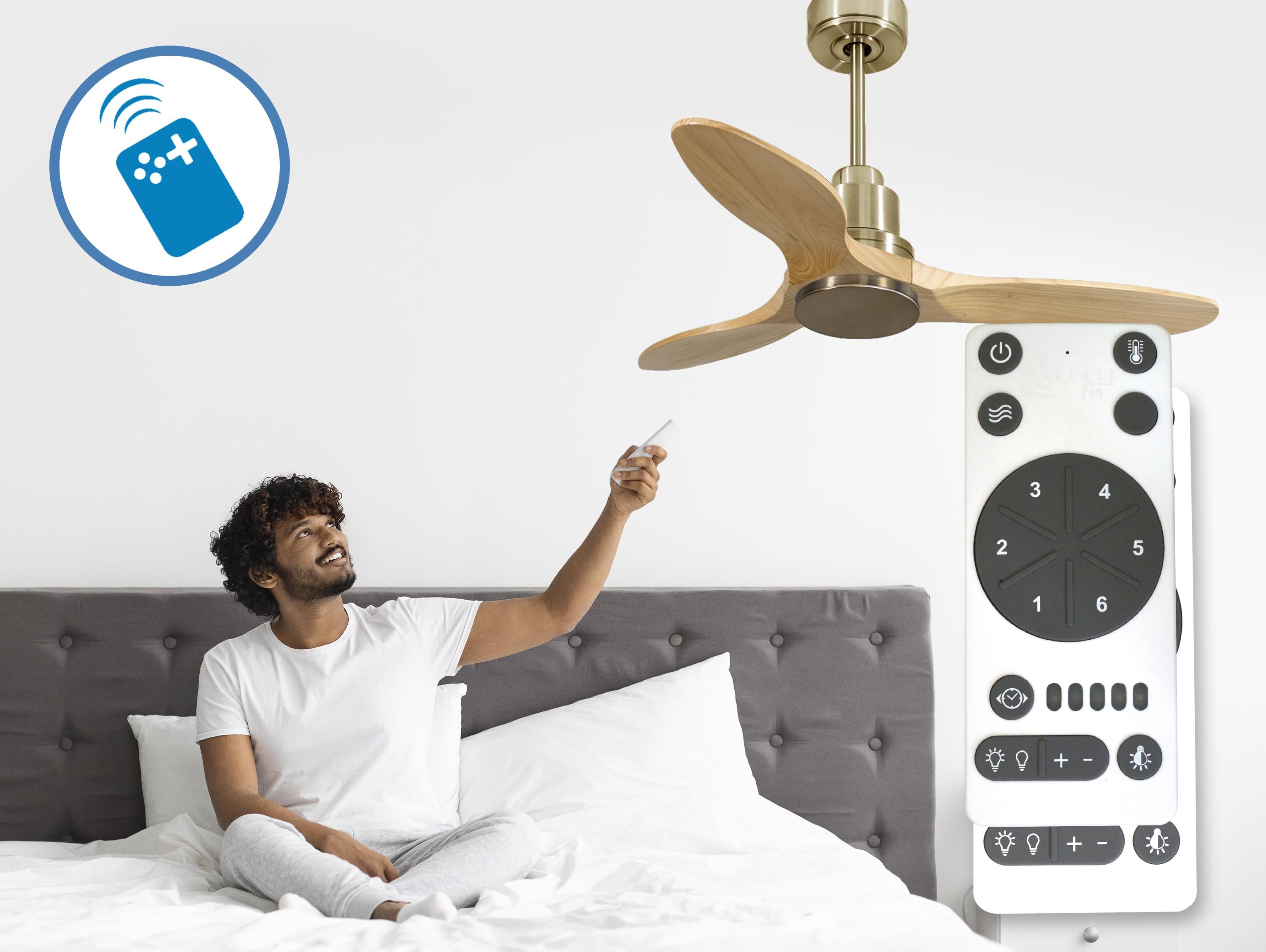 Ventilatore da soffitto Reversibile Termostato Wifi Motore CC Tetti inclinati Telecomando Hypersilence Memoria