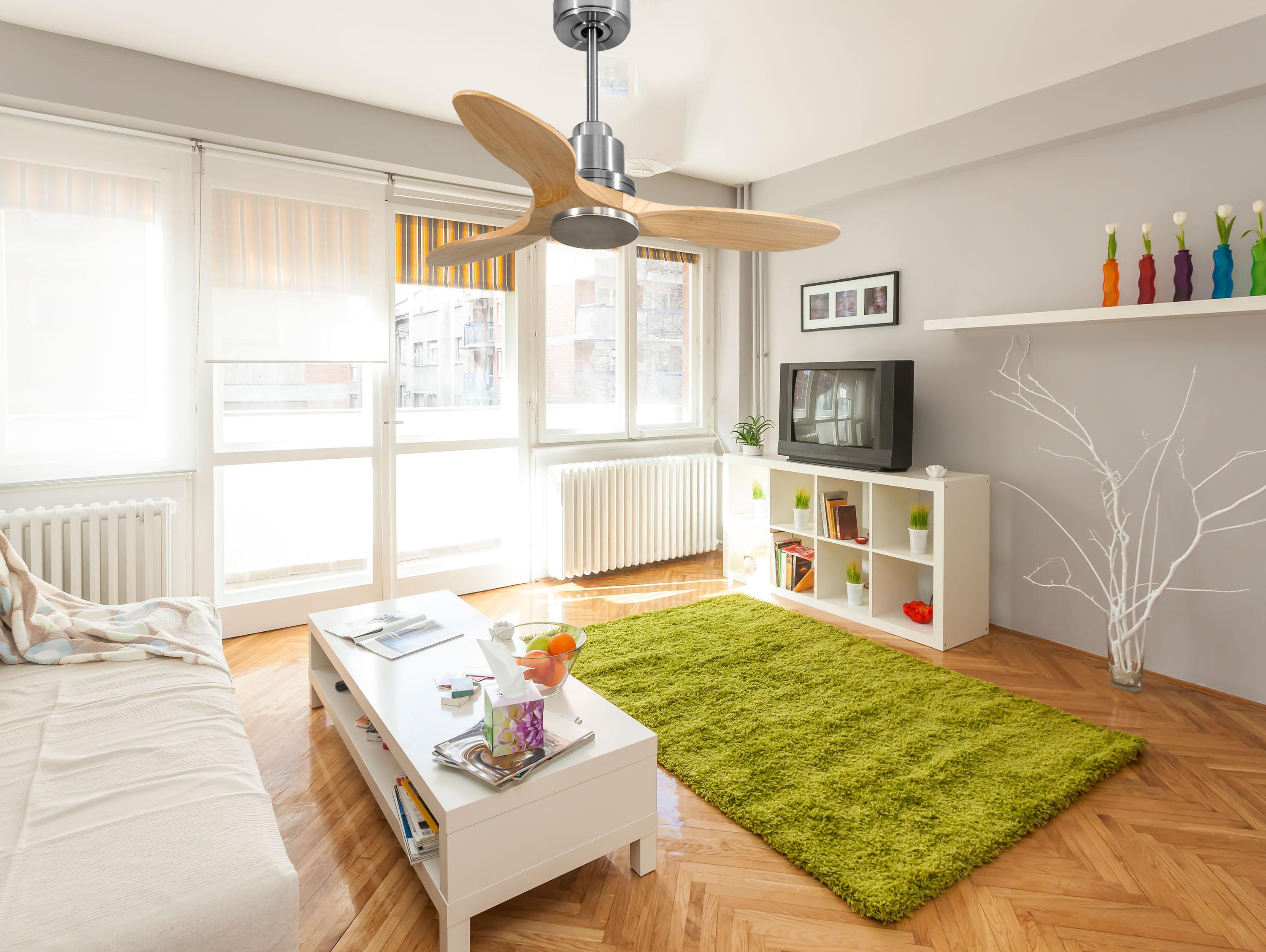 Ventilatore da soffitto Reversibile Termostato Wifi Motore CC Tetti inclinati Telecomando Hypersilence Memoria
