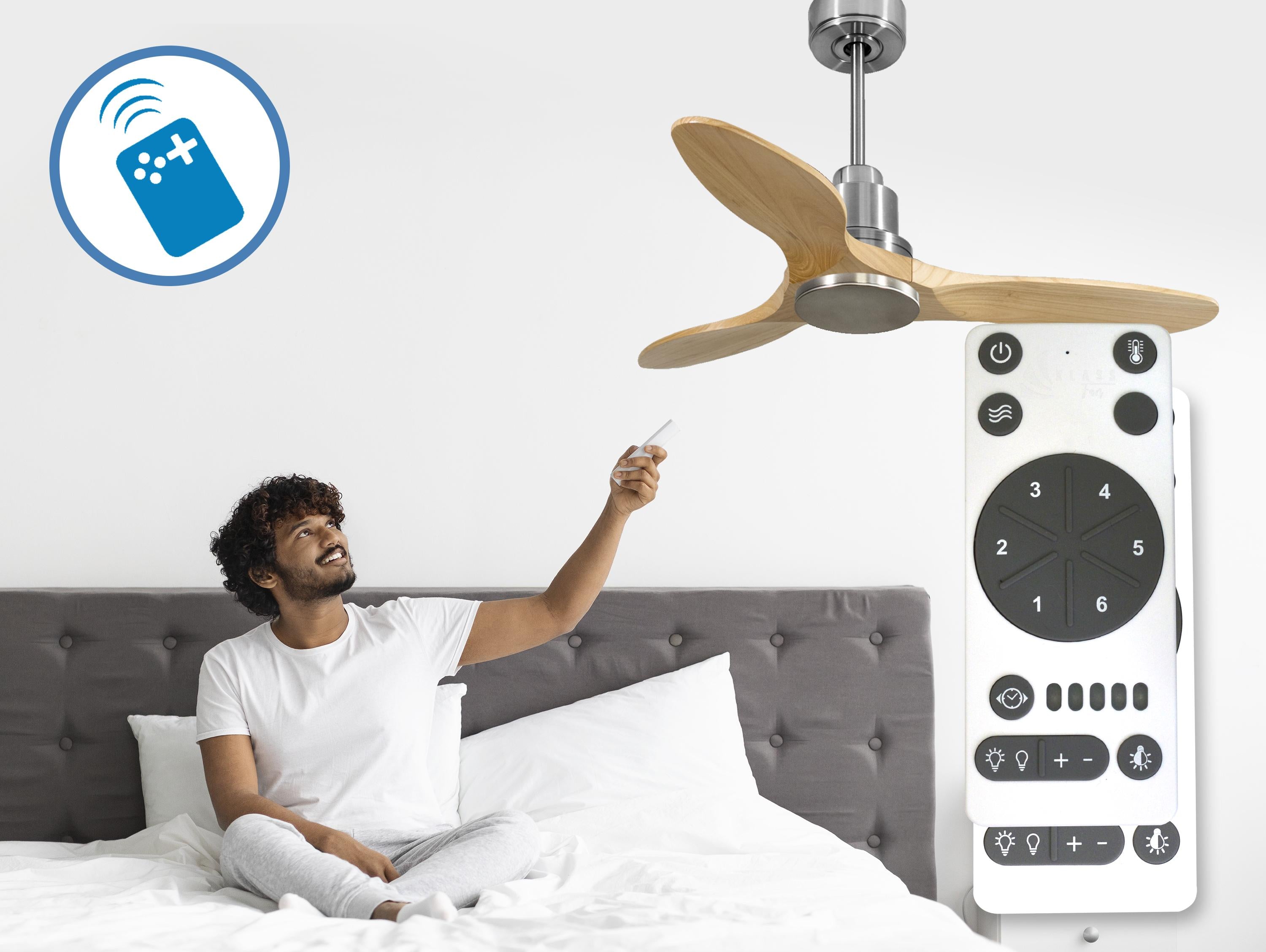 Ventilatore da soffitto Reversibile Termostato Wifi Motore CC Tetti inclinati Telecomando Hypersilence Memoria