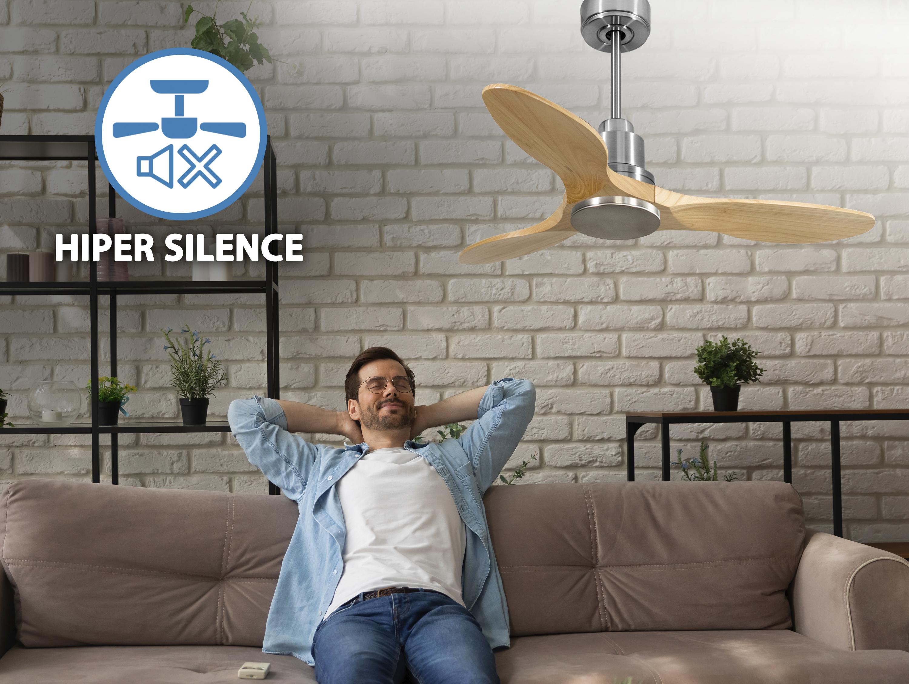 Ventilatore da soffitto Reversibile Termostato Wifi Motore CC Tetti inclinati Telecomando Hypersilence Memoria