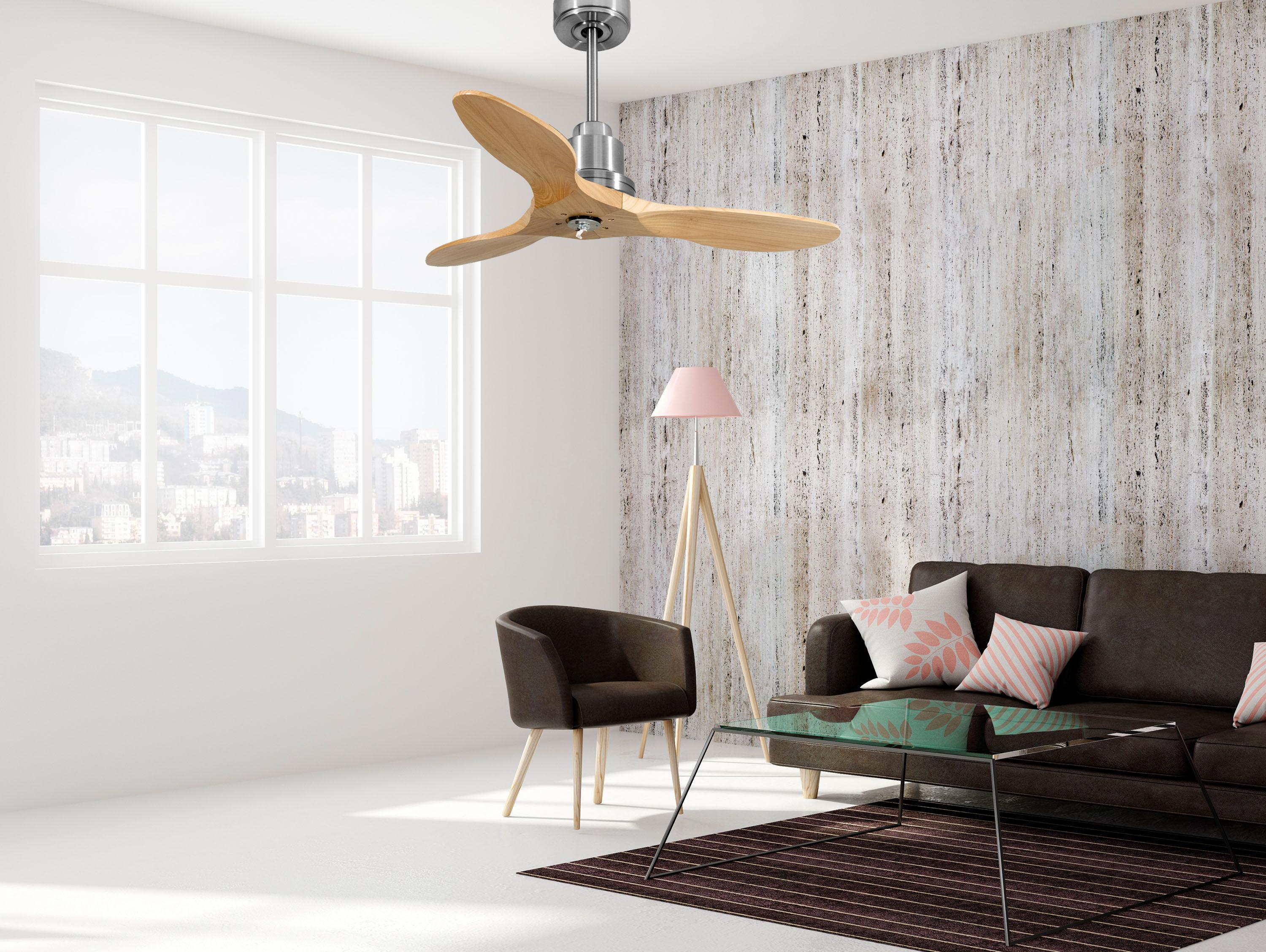 Ventilatore da soffitto Reversibile Termostato Dimmabile Wifi Motore CC Tetti inclinati Telecomando Luce a tre toni Hypersilence Memoria Shopify Vendible (AUTOMATICO)