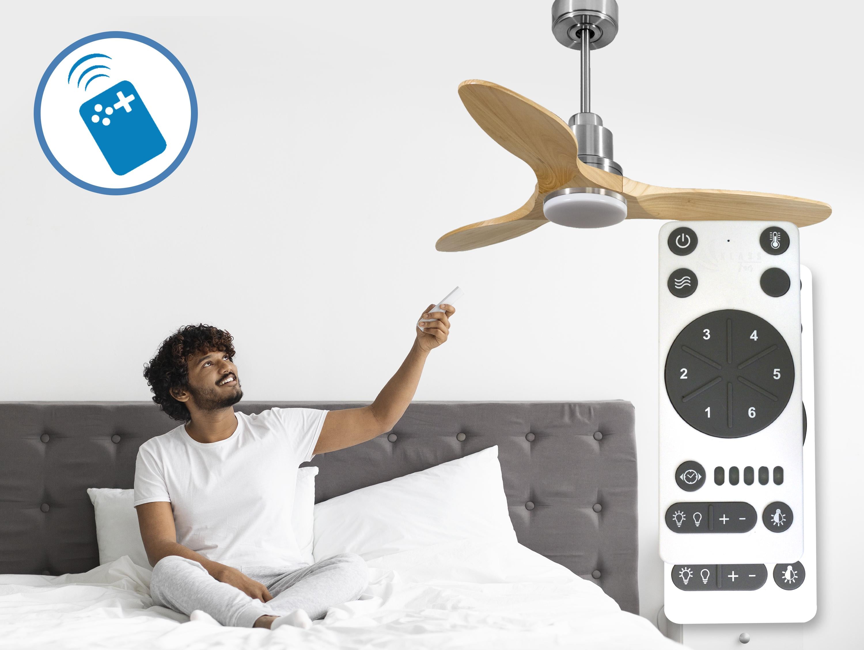 Ventilatore da soffitto Reversibile Termostato Dimmabile Wifi Motore CC Tetti inclinati Telecomando Luce a tre toni Hypersilence Memoria Shopify Vendible (AUTOMATICO)