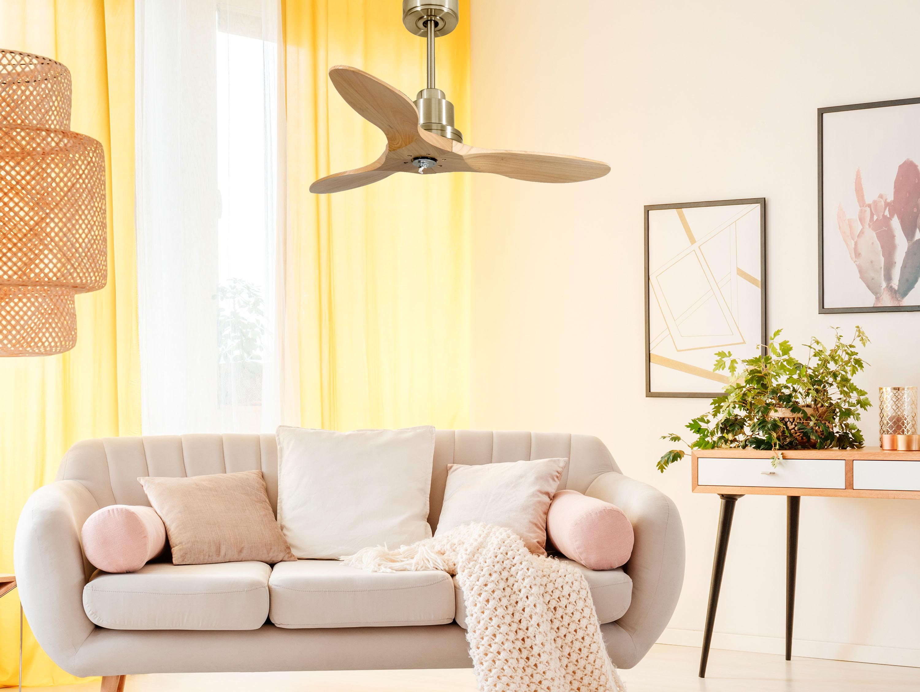 Ventilatore da soffitto Reversibile Termostato Dimmabile Wifi Motore CC Tetti inclinati Telecomando Luce a tre toni Hypersilence Memoria