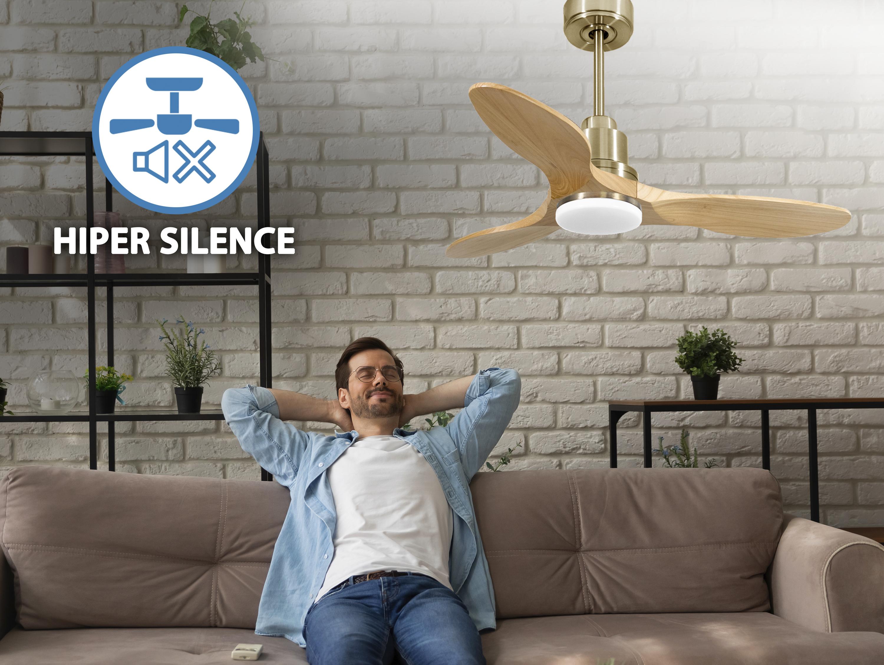 Ventilatore da soffitto Reversibile Termostato Dimmabile Wifi Motore CC Tetti inclinati Telecomando Luce a tre toni Hypersilence Memoria