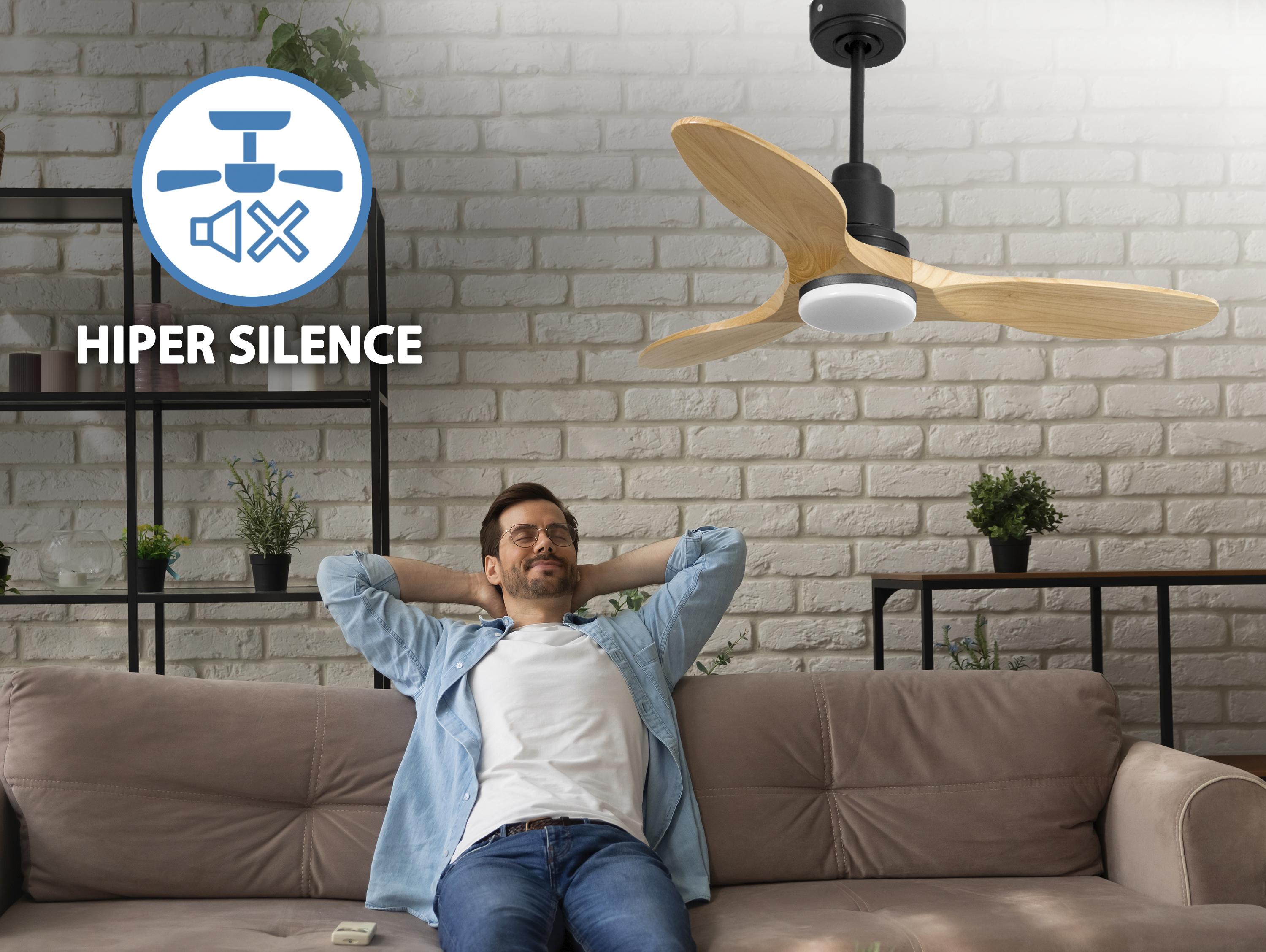Ventilatore da soffitto Reversibile Termostato Dimmabile Wifi Motore CC Tetti inclinati Telecomando Luce a tre toni Hypersilence Memoria Shopify Vendible (AUTOMATICO)
