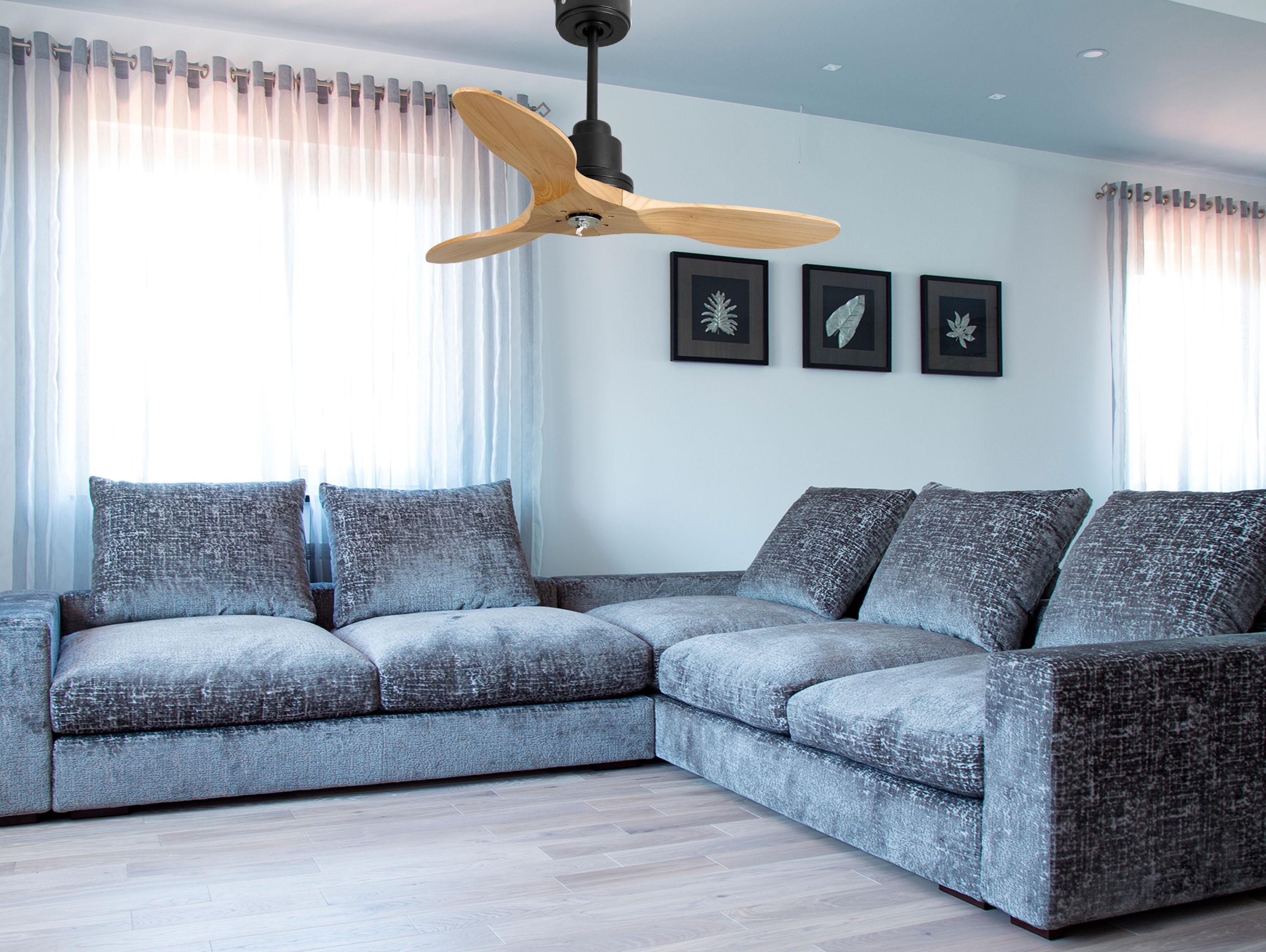 Ventilatore da soffitto Reversibile Termostato Dimmabile Wifi Motore CC Tetti inclinati Telecomando Luce a tre toni Hypersilence Memoria Shopify Vendible (AUTOMATICO)