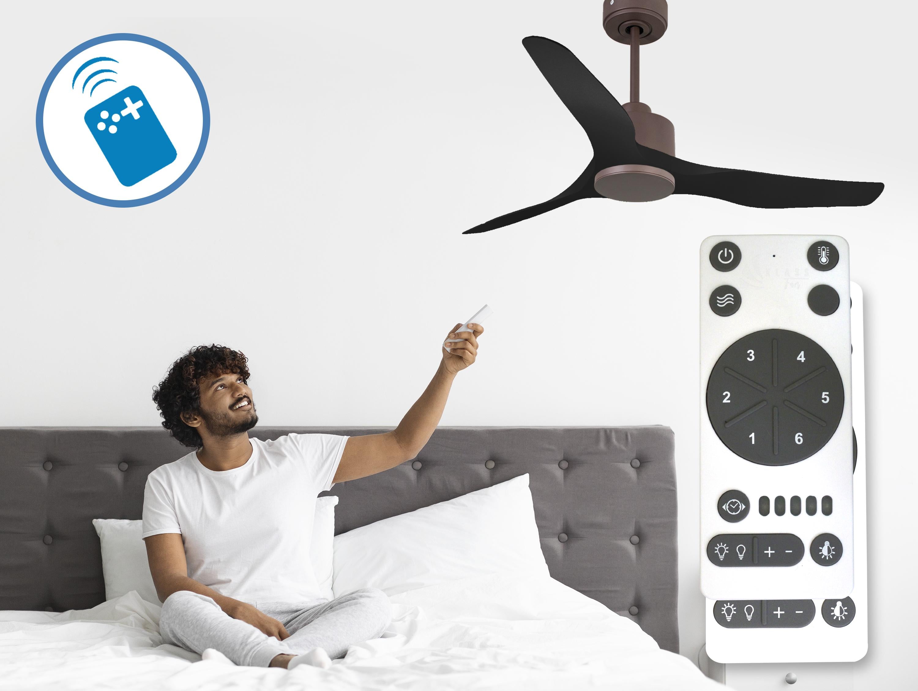 Ventilatore da soffitto Reversibile Termostato Wifi Motore CC Tetti inclinati Telecomando Adattatore 2/3 lame Hypersilence Memoria