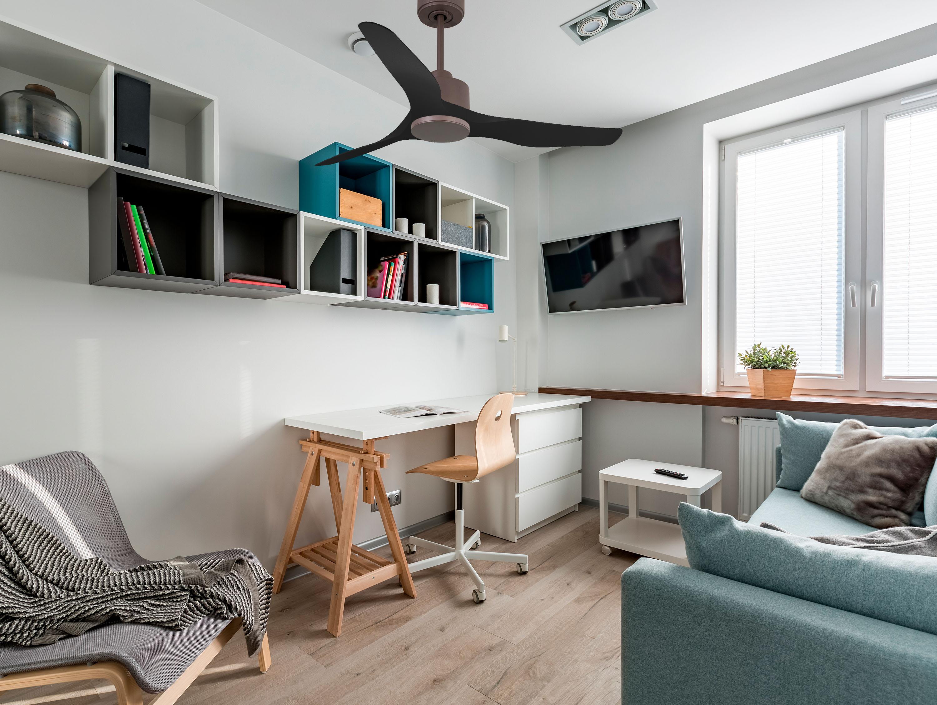 Ventilatore da soffitto Reversibile Termostato Wifi Motore CC Tetti inclinati Telecomando Adattatore 2/3 lame Hypersilence Memoria