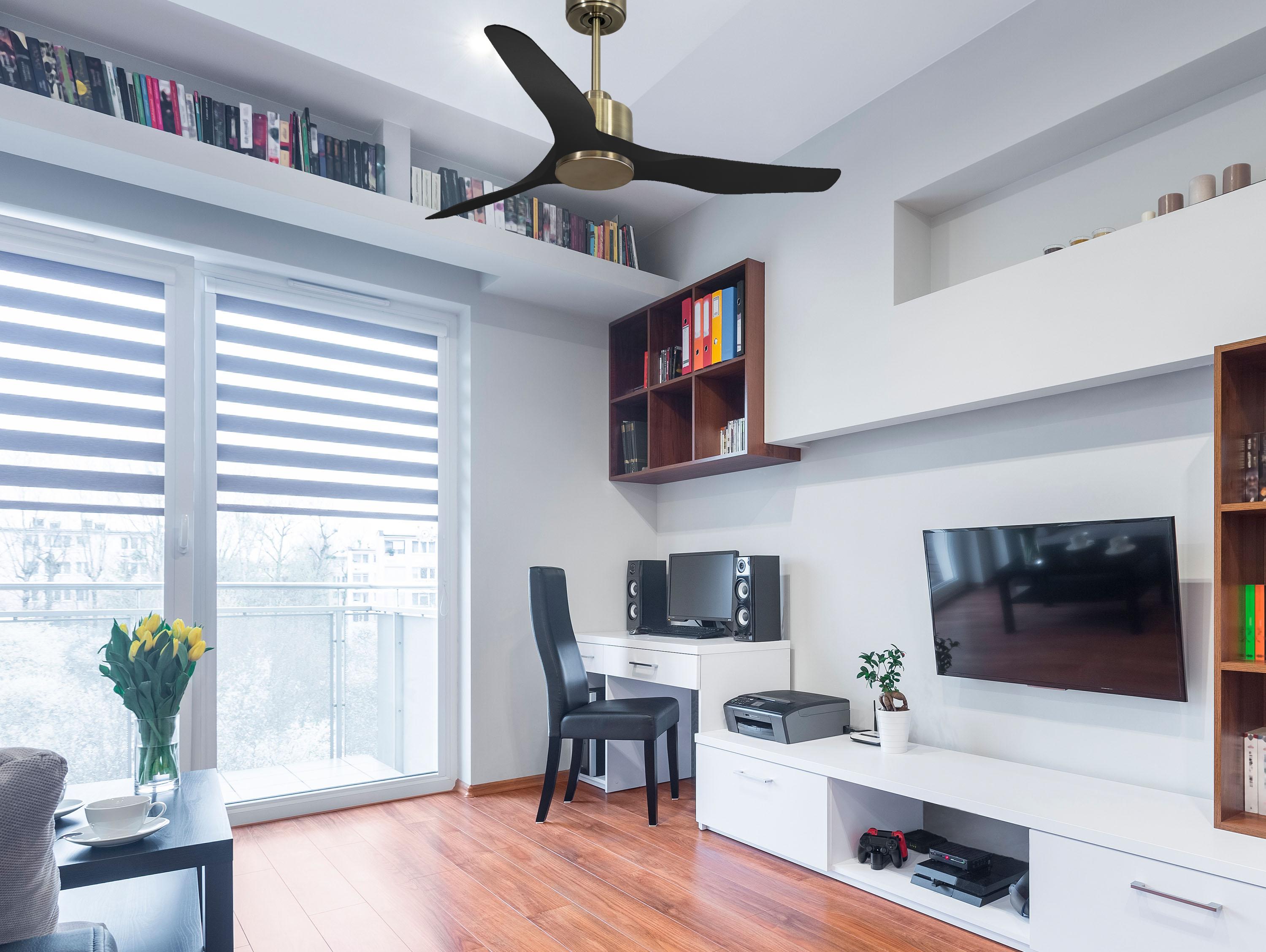 Ventilatore da soffitto Reversibile Termostato Wifi Motore CC Tetti inclinati Telecomando Adattatore 2/3 lame Hypersilence Memoria