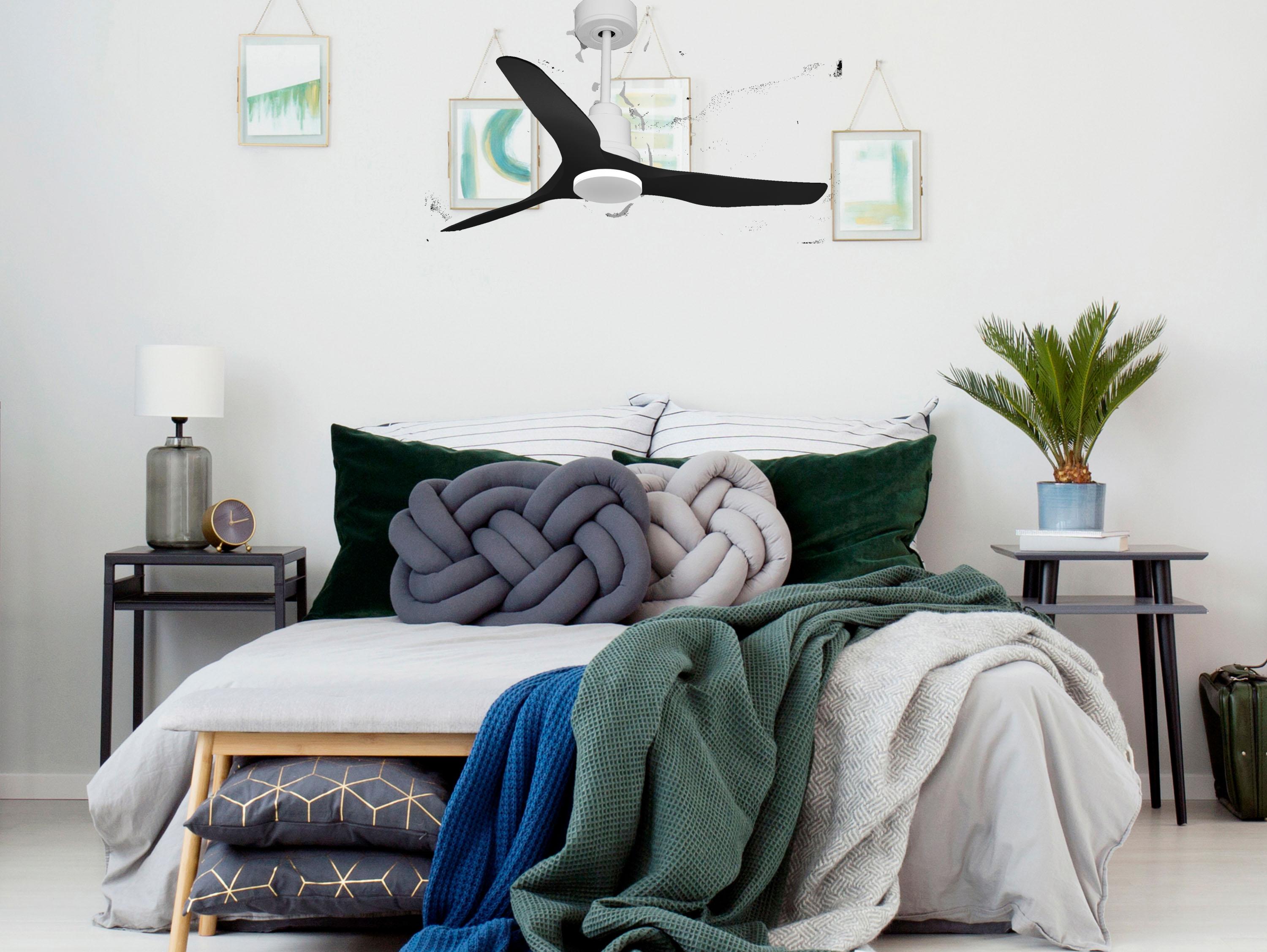 Ventilatore da soffitto Reversibile Termostato Wifi Motore CC Tetti inclinati Telecomando Adattatore 2/3 lame Hypersilence Memoria