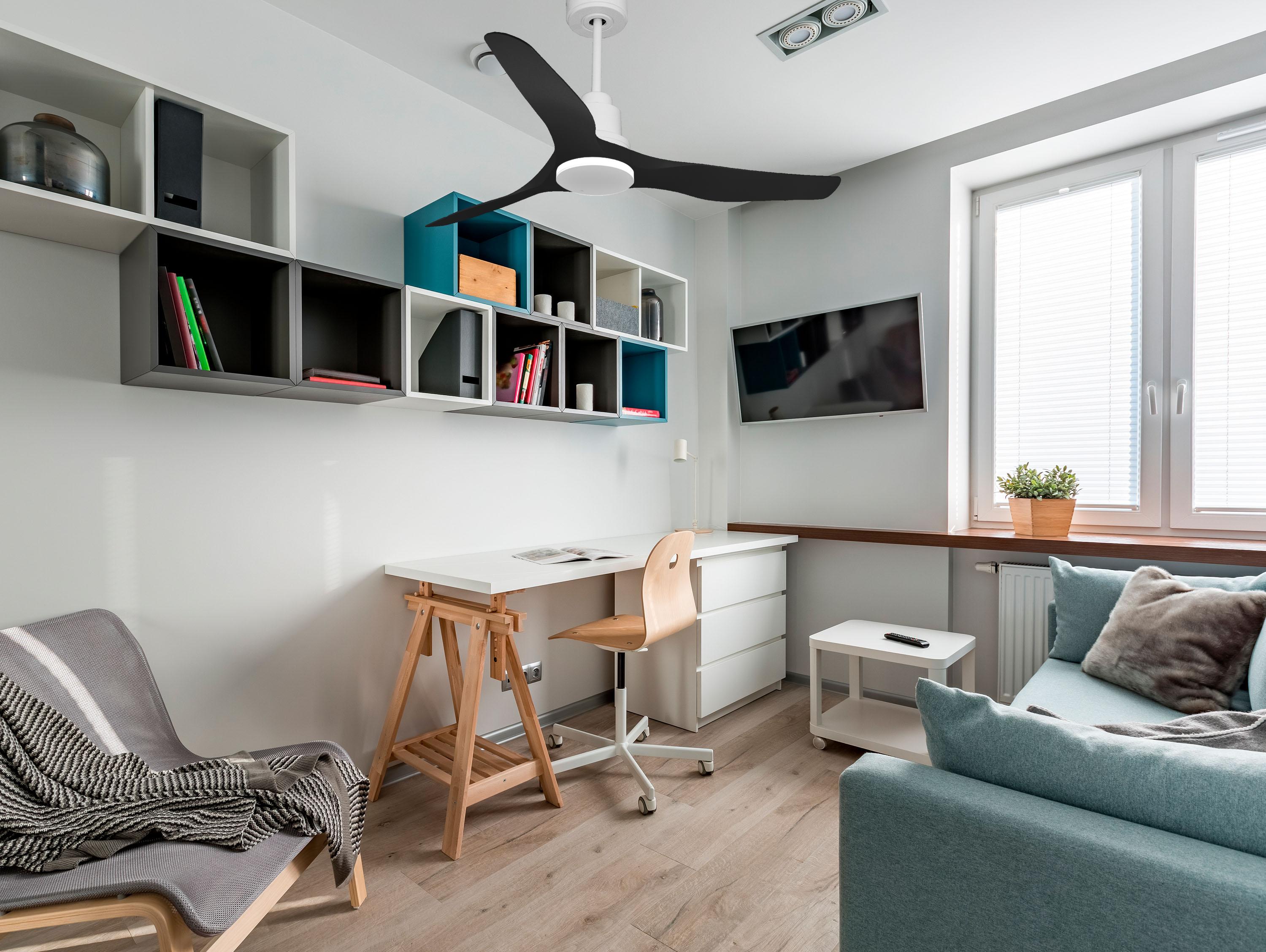 Ventilatore da soffitto Reversibile Termostato Wifi Motore CC Tetti inclinati Telecomando Adattatore 2/3 lame Hypersilence Memoria
