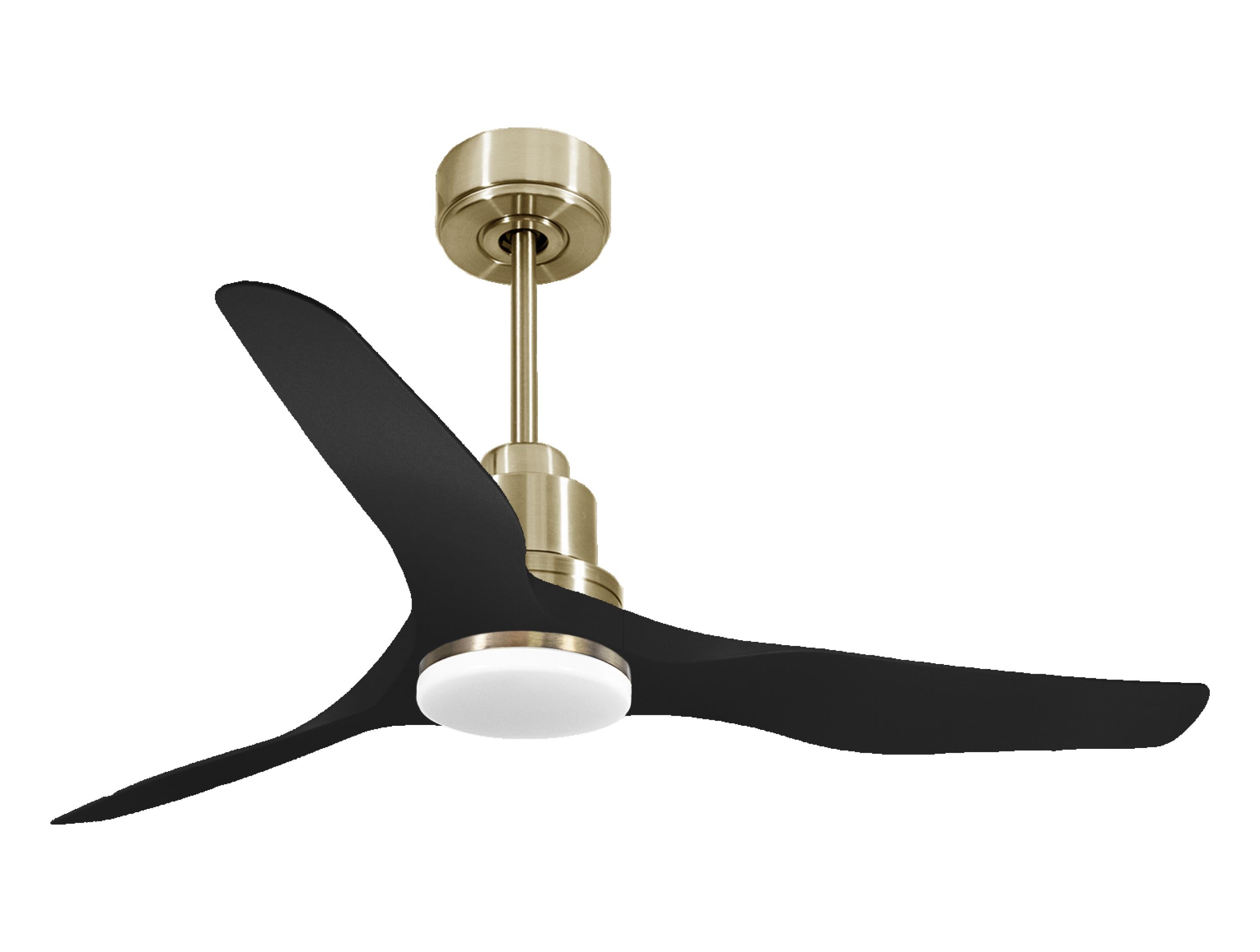 Ventilatore da soffitto Reversibile Termostato Dimmabile Wifi Motore CC Tetti inclinati Telecomando Luce a tre toni Adattatore 2/3 lame Hypersilence Memoria