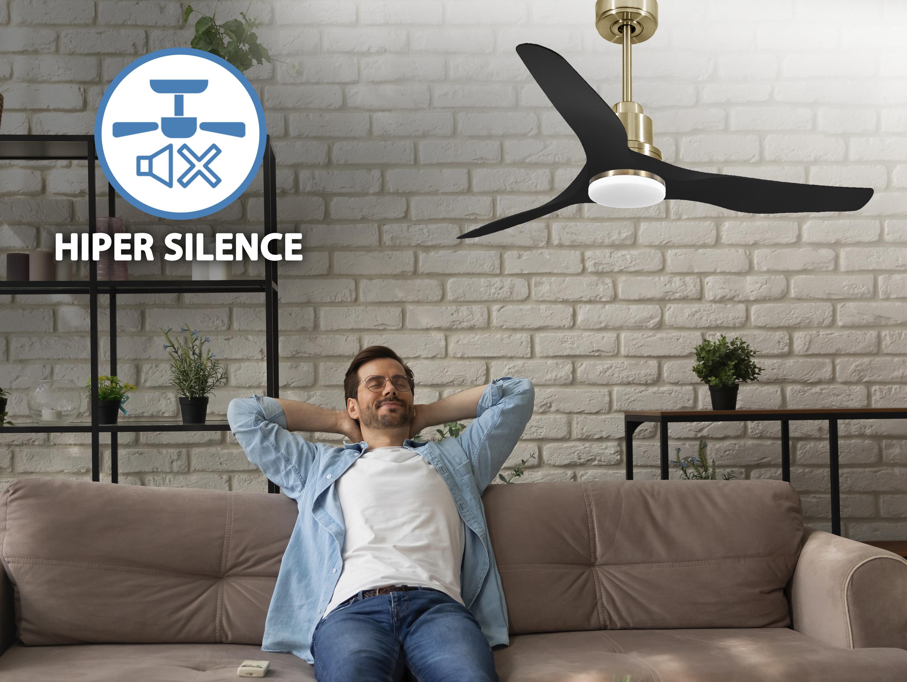 Ventilatore da soffitto Reversibile Termostato Dimmabile Wifi Motore CC Tetti inclinati Telecomando Luce a tre toni Adattatore 2/3 lame Hypersilence Memoria