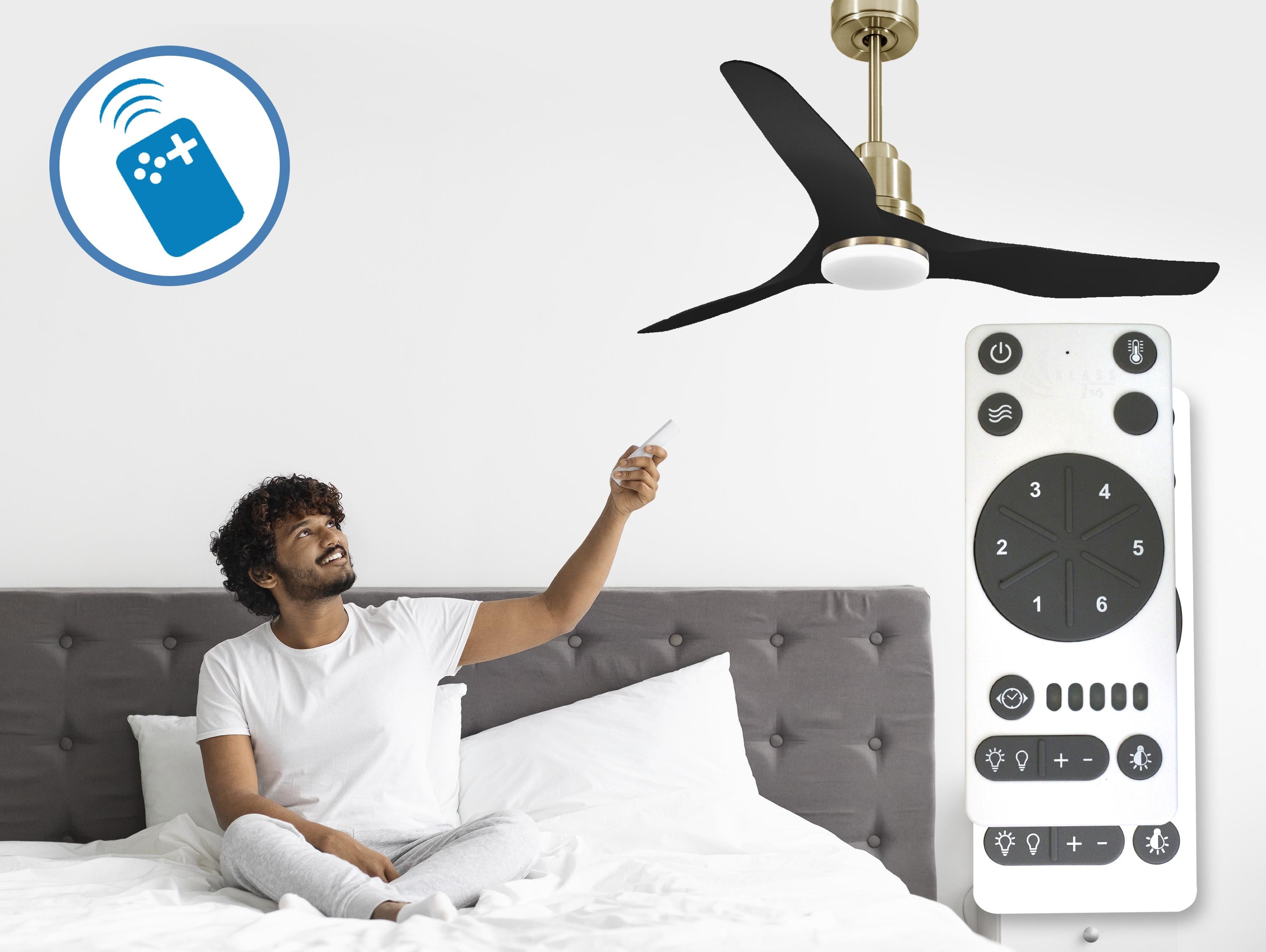 Ventilatore da soffitto Reversibile Termostato Dimmabile Wifi Motore CC Tetti inclinati Telecomando Luce a tre toni Adattatore 2/3 lame Hypersilence Memoria