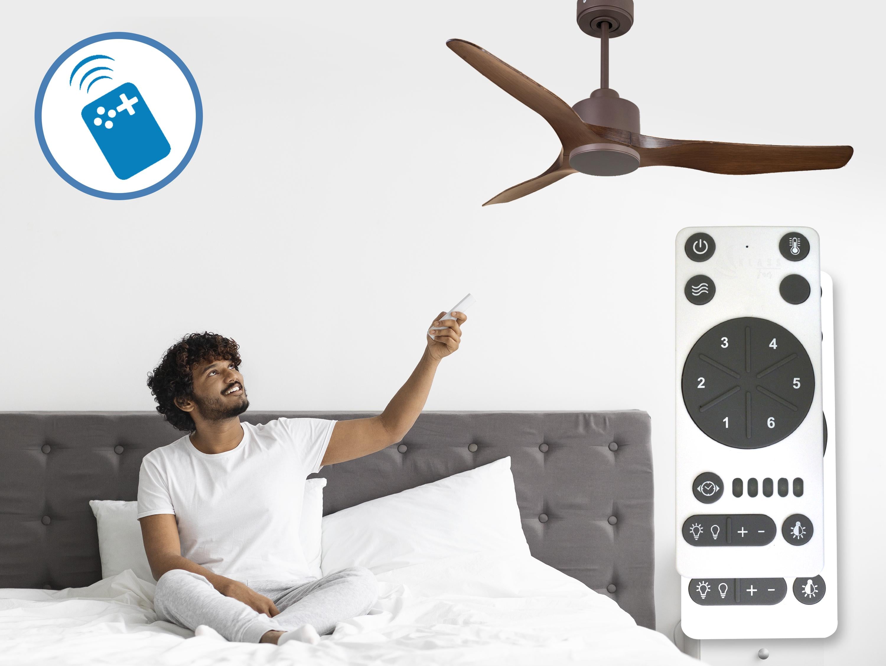 Ventilatore da soffitto Reversibile Termostato Wifi Motore CC Tetti inclinati Telecomando Adattatore 2/3 lame Hypersilence Memoria