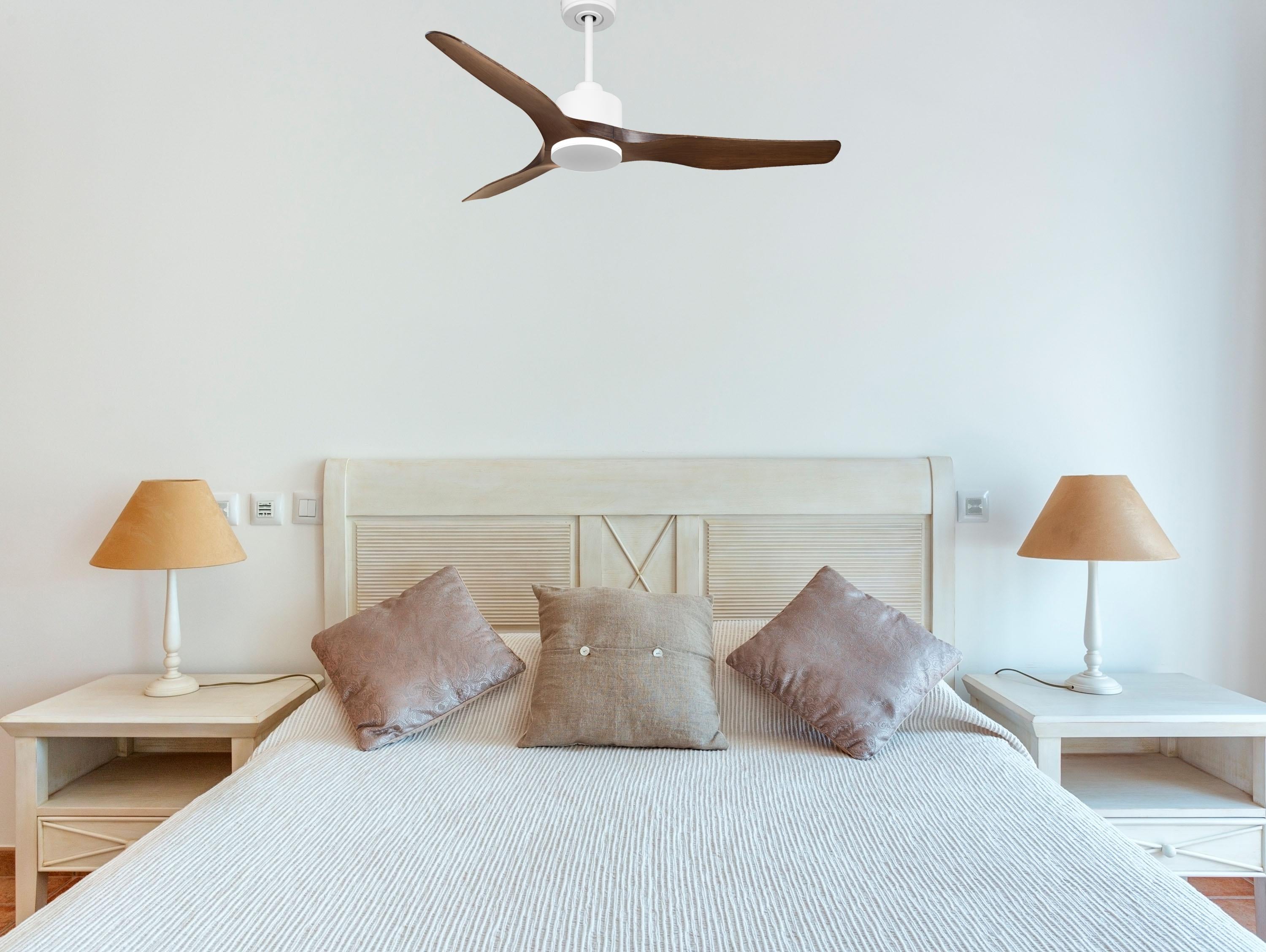 Ventilatore da soffitto Reversibile Termostato Wifi Motore CC Tetti inclinati Telecomando Adattatore 2/3 lame Hypersilence Memoria