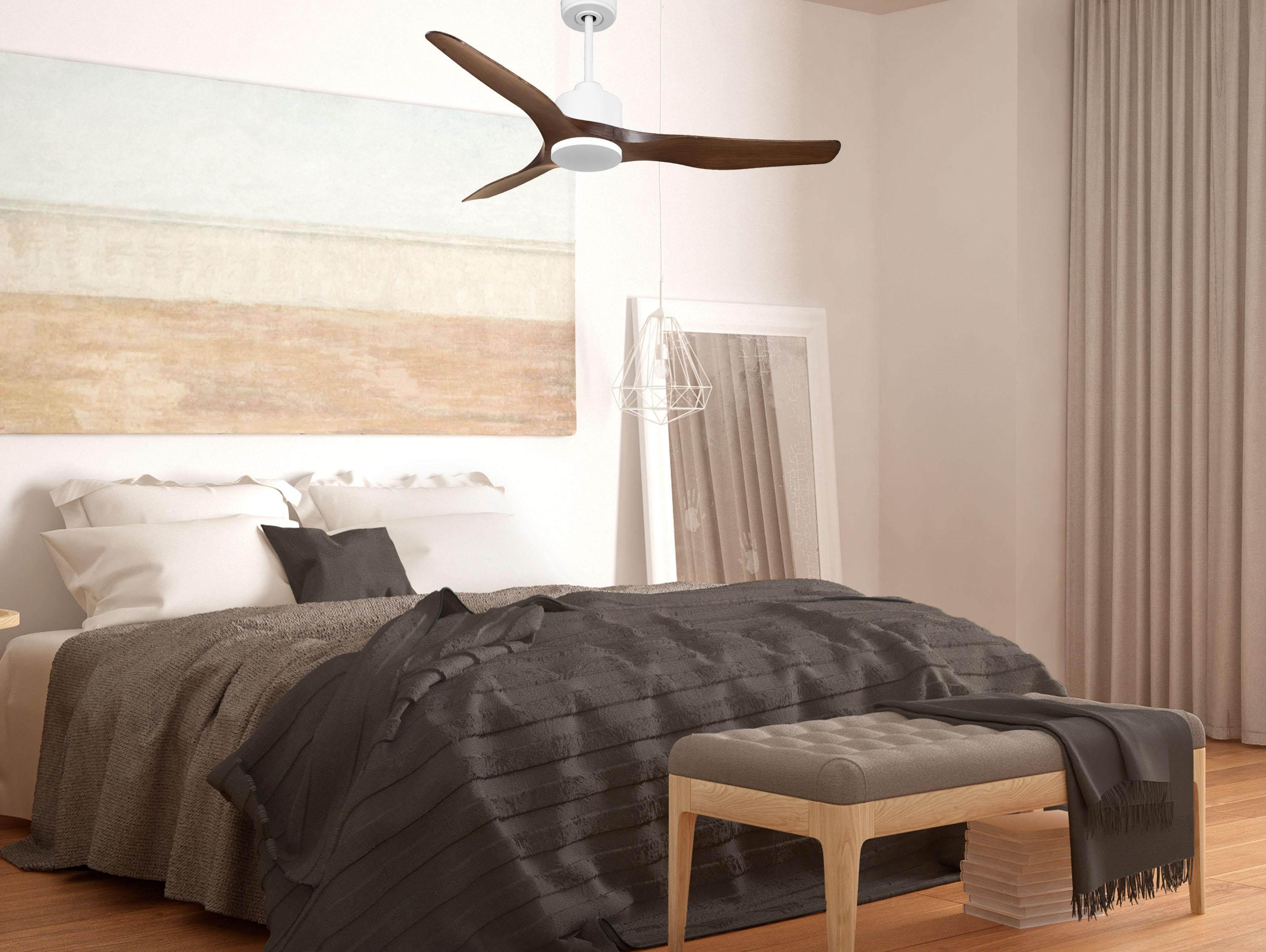 Ventilatore da soffitto Reversibile Termostato Wifi Motore CC Tetti inclinati Telecomando Adattatore 2/3 lame Hypersilence Memoria