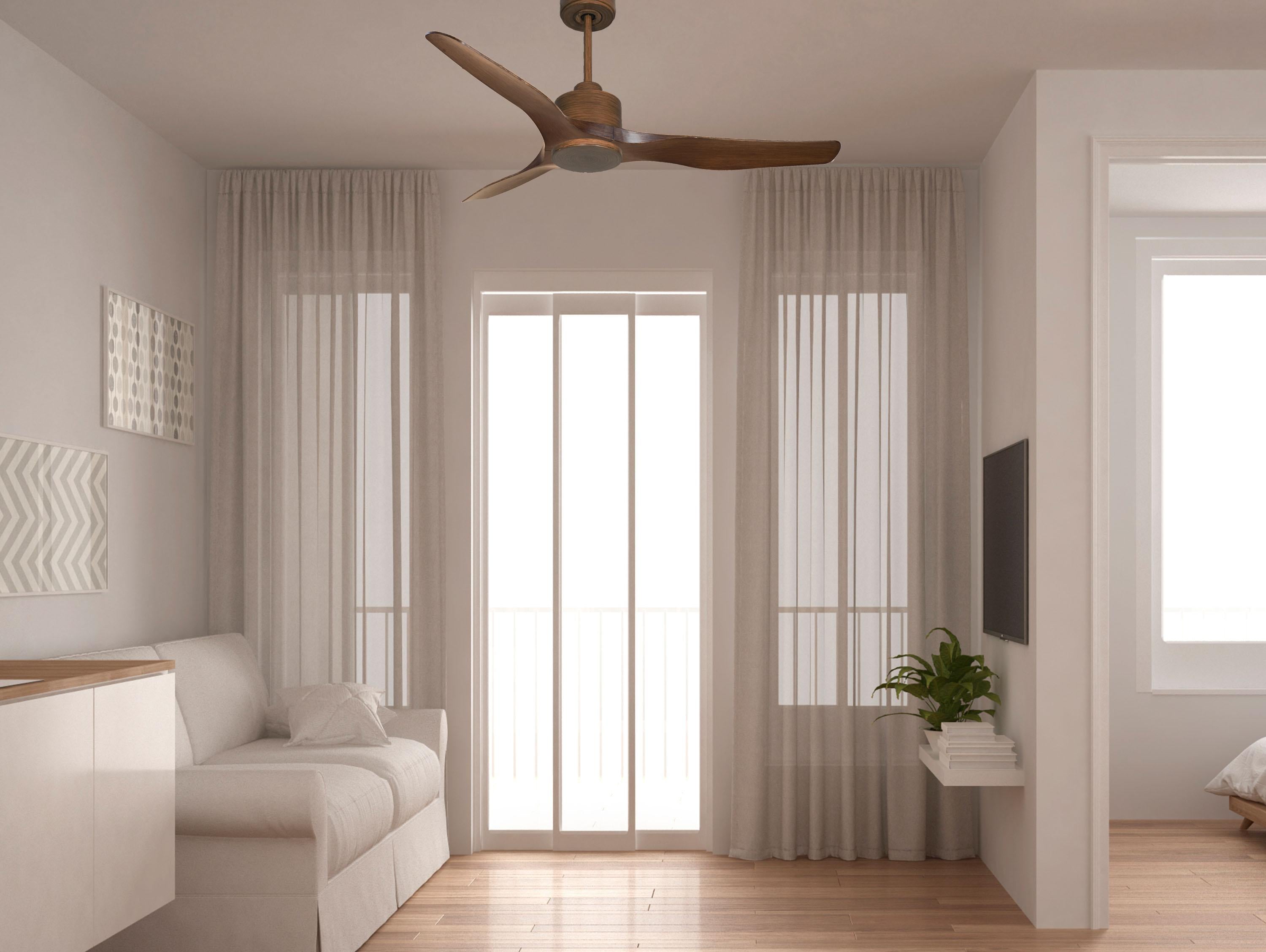 Ventilatore da soffitto Reversibile Termostato Wifi Motore CC Tetti inclinati Telecomando Adattatore 2/3 lame Hypersilence Memoria