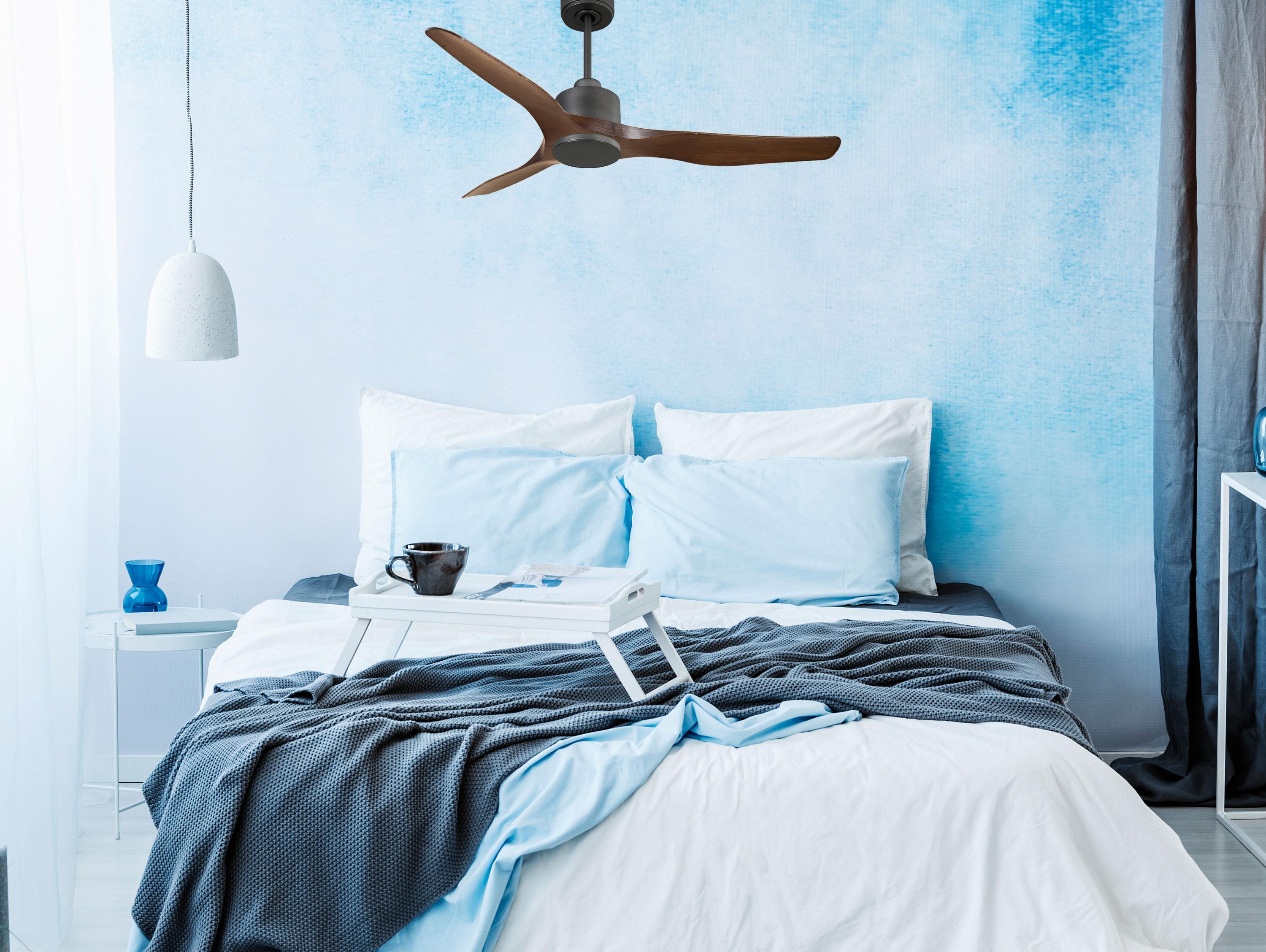 Ventilatore da soffitto Reversibile Termostato Wifi Motore CC Tetti inclinati Telecomando Adattatore 2/3 lame Hypersilence Memoria