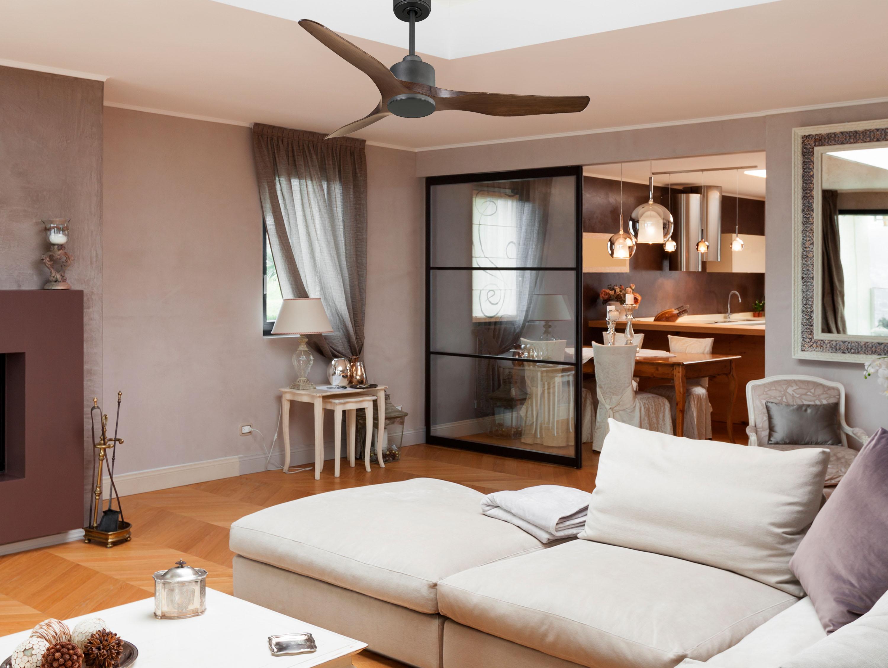 Ventilatore da soffitto Reversibile Termostato Wifi Motore CC Tetti inclinati Telecomando Adattatore 2/3 lame Hypersilence Memoria