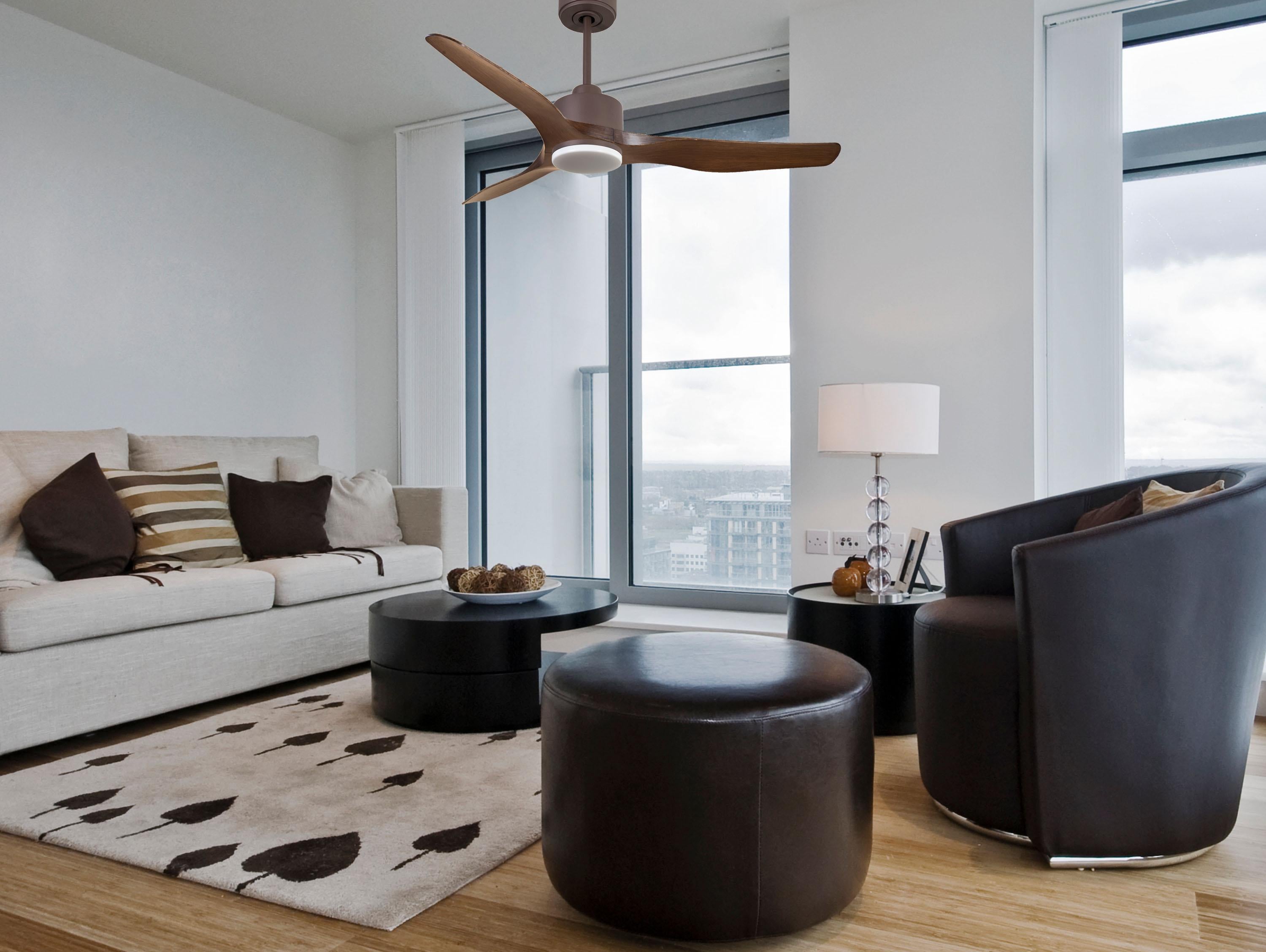 Ventilatore da soffitto Reversibile Termostato Dimmabile Wifi Motore CC Tetti inclinati Telecomando Luce a tre toni Adattatore 2/3 lame Hypersilence Memoria